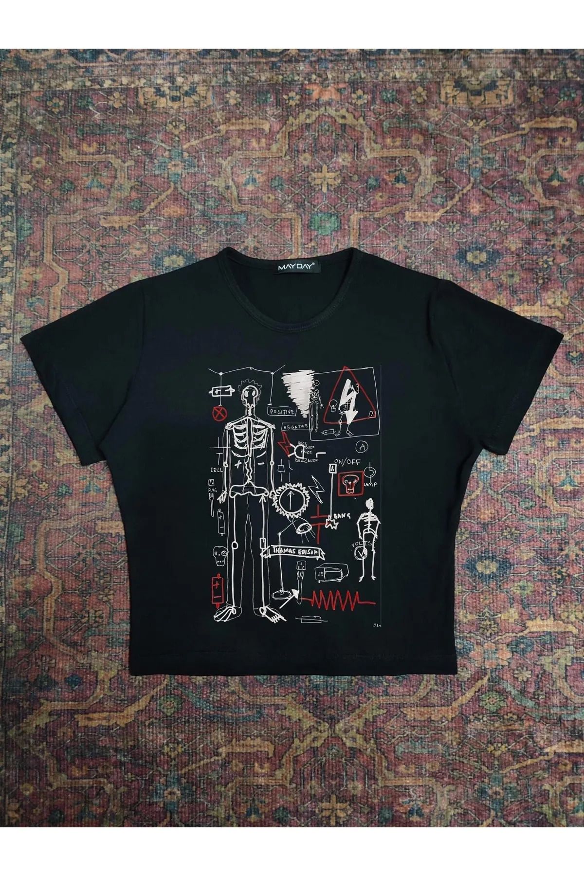 weywot Profesör İskeletli siyah crop
