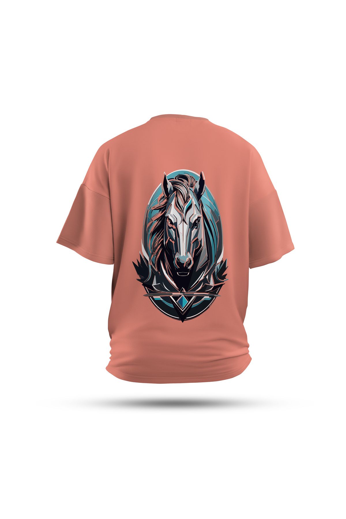 Zestia Unisex T-Shirt, At Sırt Baskılı, Regular, %100 Pamuk, Somon T-Shirt No: 0028