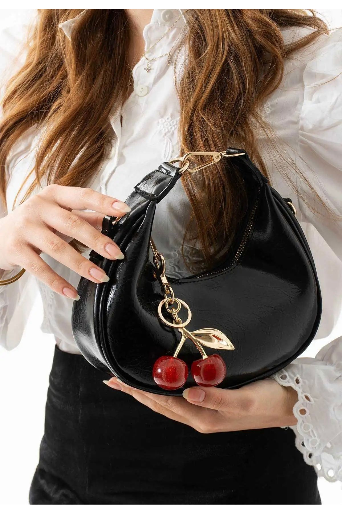 grand coco Kadın siyah charm hediyeli el ve omuz çantası