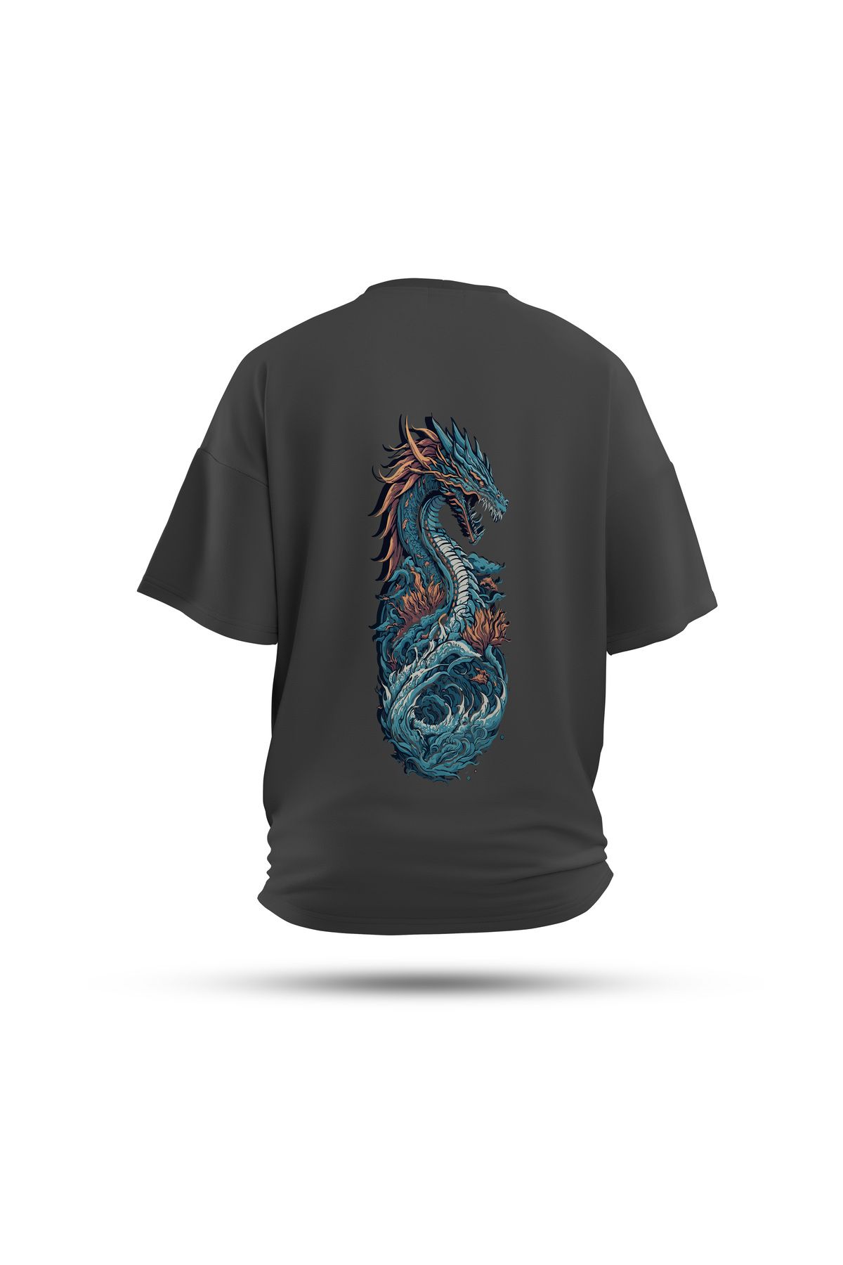 Zestia Unisex T-Shirt, Ejderha Sırt Baskılı, Regular, %100 Pamuk, Antrasit T-Shirt No: 0038