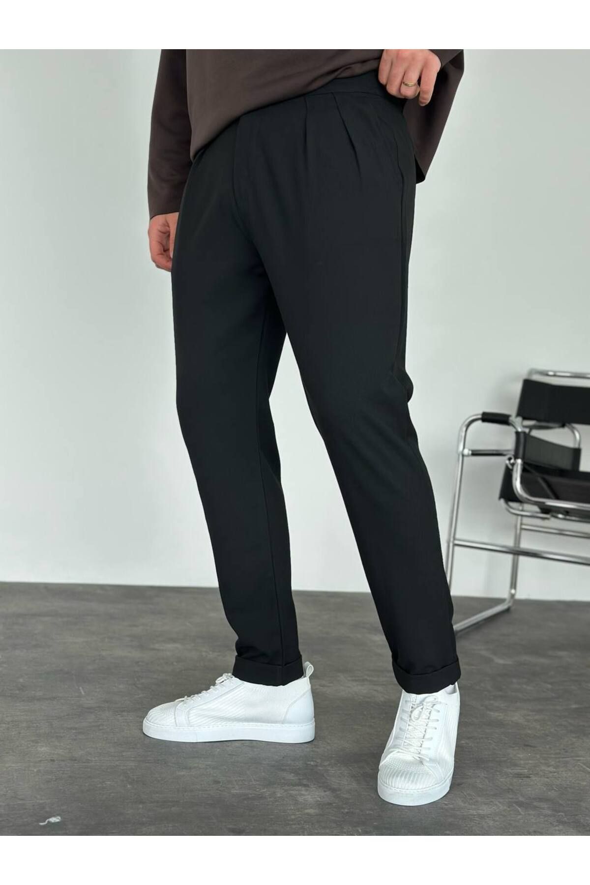 KHAYN ERKEK İTALYAN KESİM DUBLE PAÇA PİLELİ BEL DETAYLI KUMAŞ PANTALON K2043KP