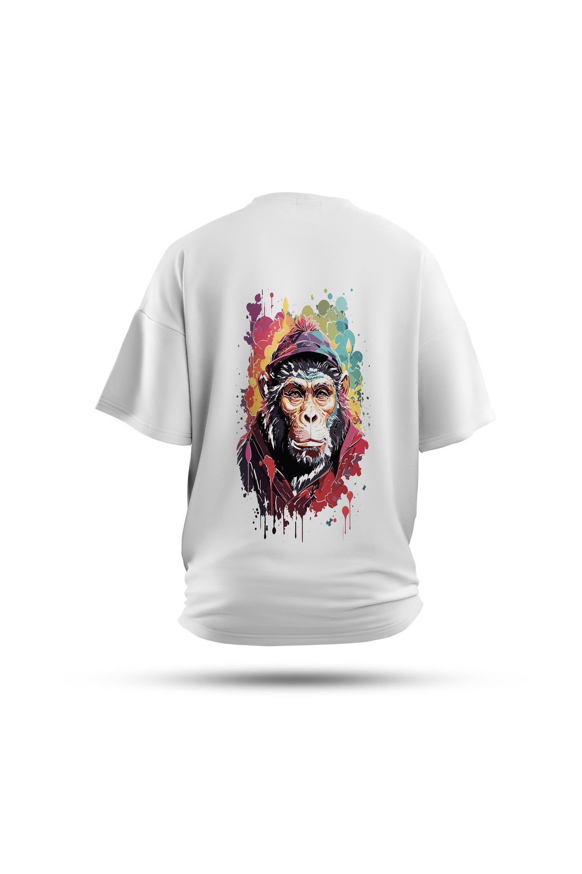 Zestia Unisex T-Shirt, Maymun Sırt Baskılı, Regular, %100 Pamuk, Beyaz T-Shirt No: 0049