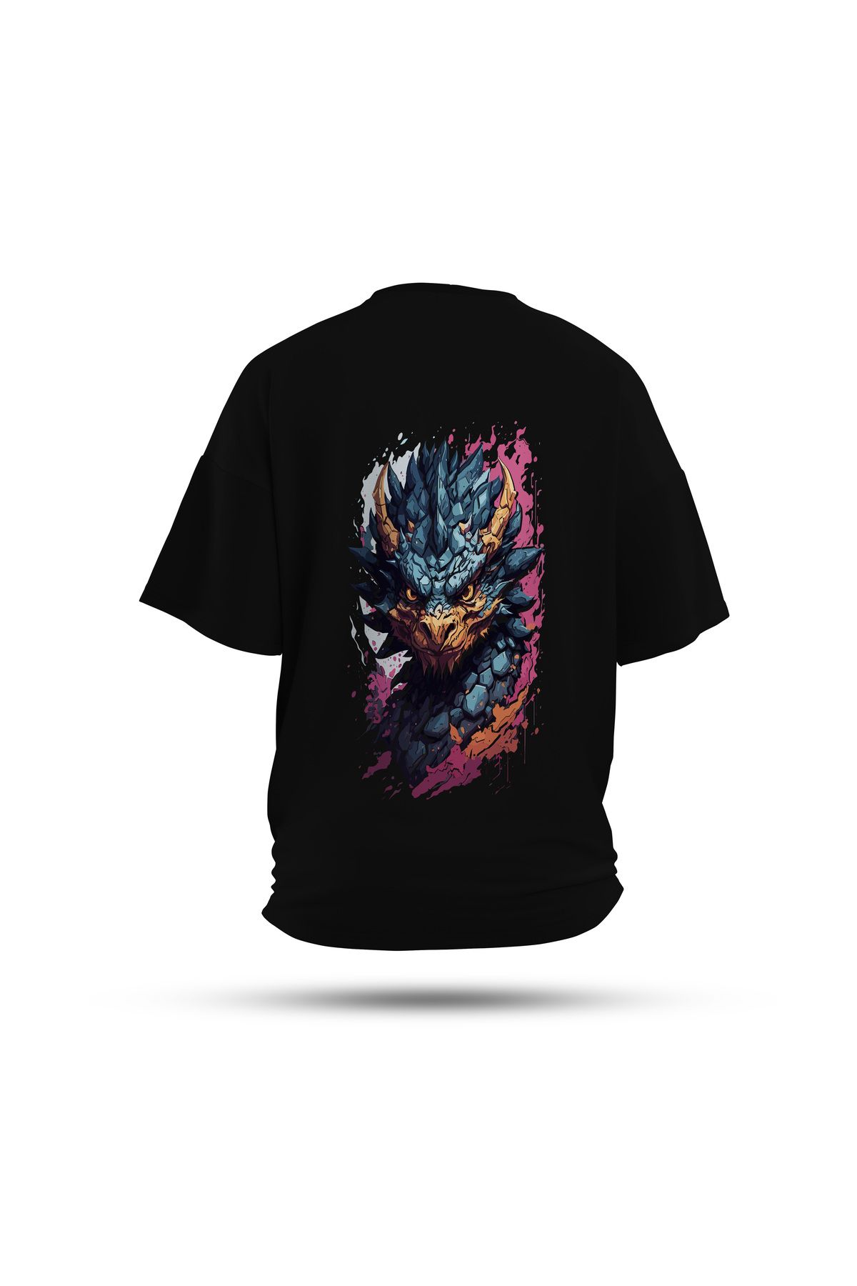 Zestia Unisex T-Shirt, Yılan Sırt Baskılı, Regular, %100 Pamuk, Siyah T-Shirt No: 0023