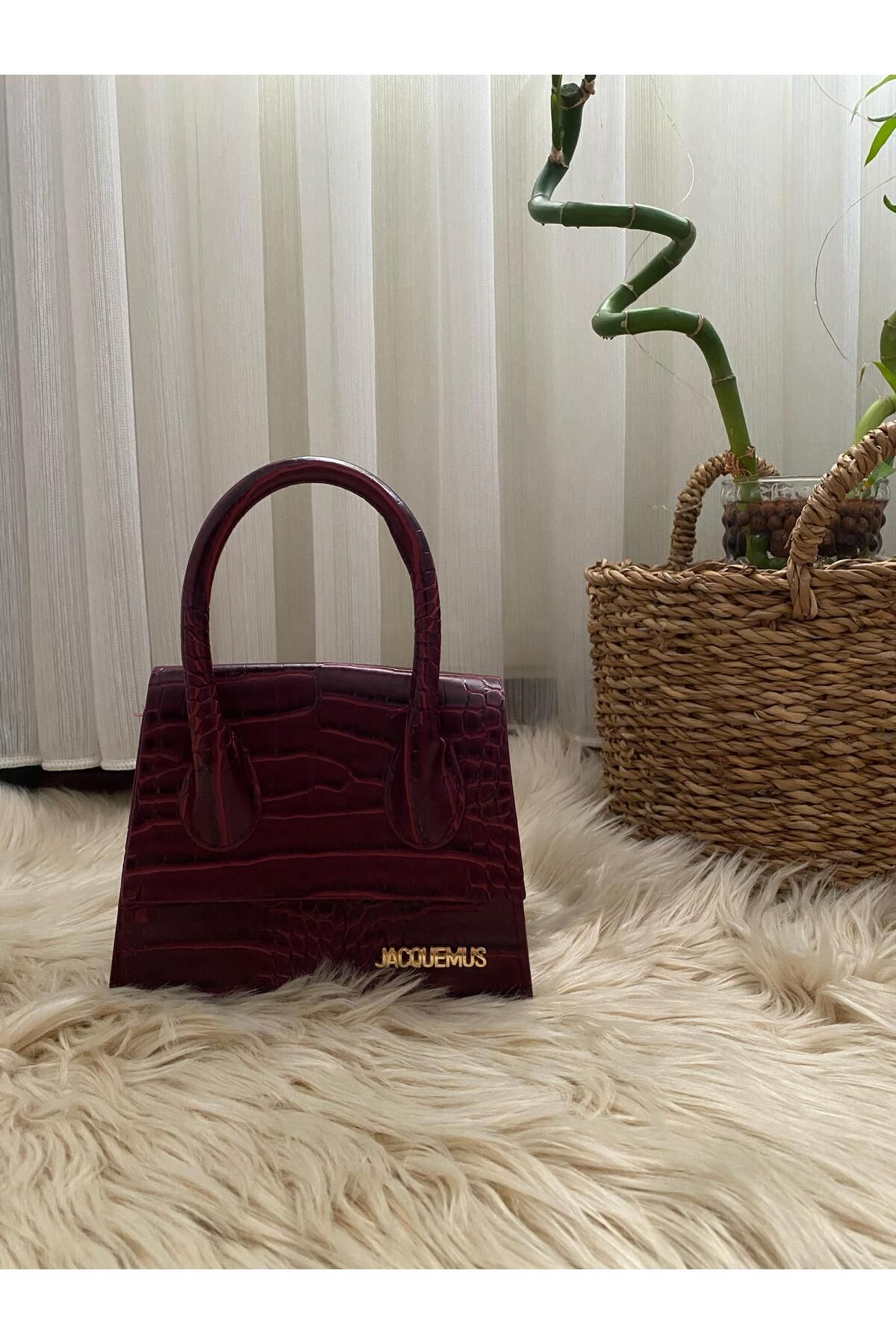 Liel Bags Kadın Bordo Krokodil Desenli Mini Omuz ve El Çantası | Şık Tasarım