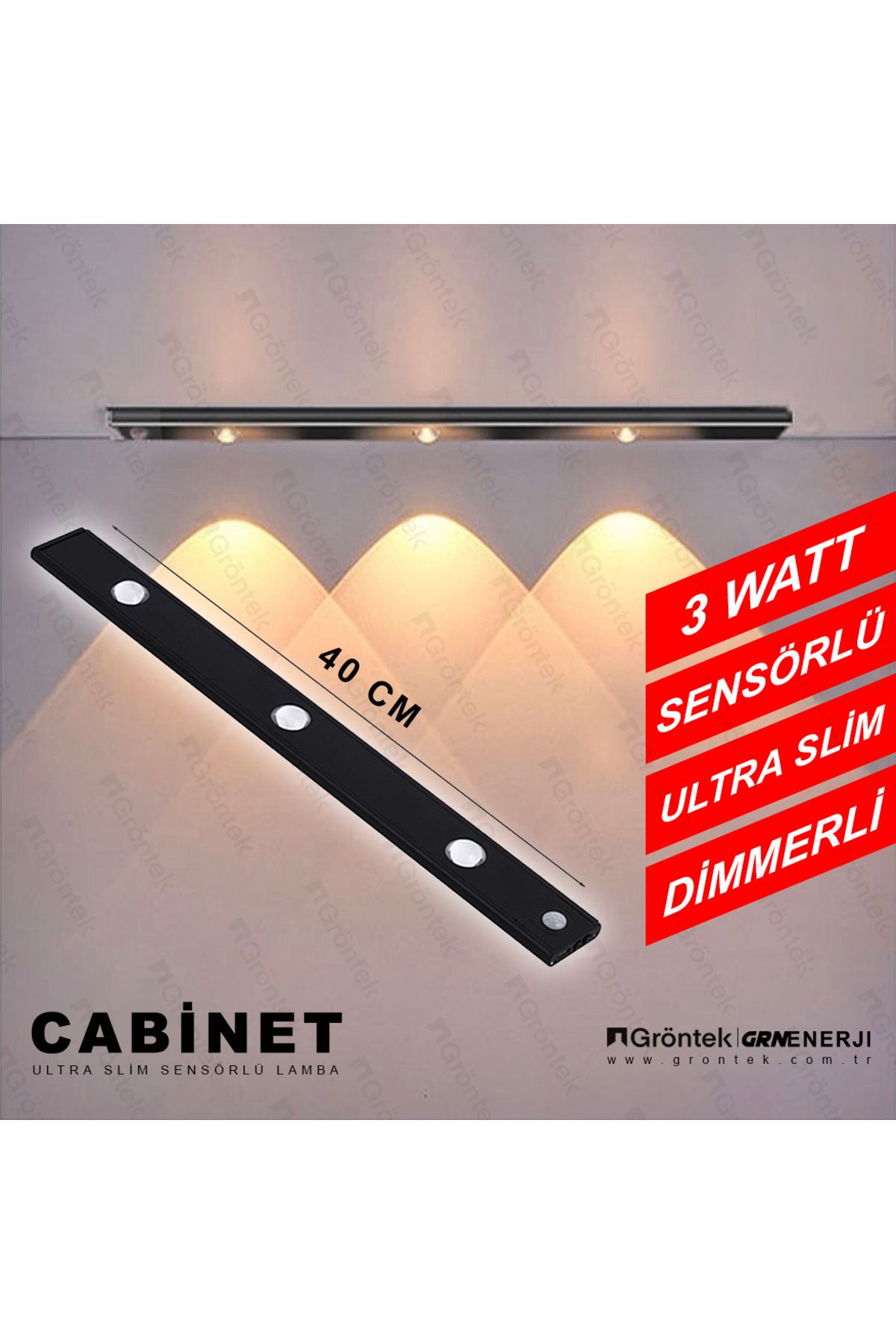 GRÖNTEK HAREKET SENSÖRLÜ DİM EDİLEBİLİR DOLAP İÇİ VE ALTI LAMBA