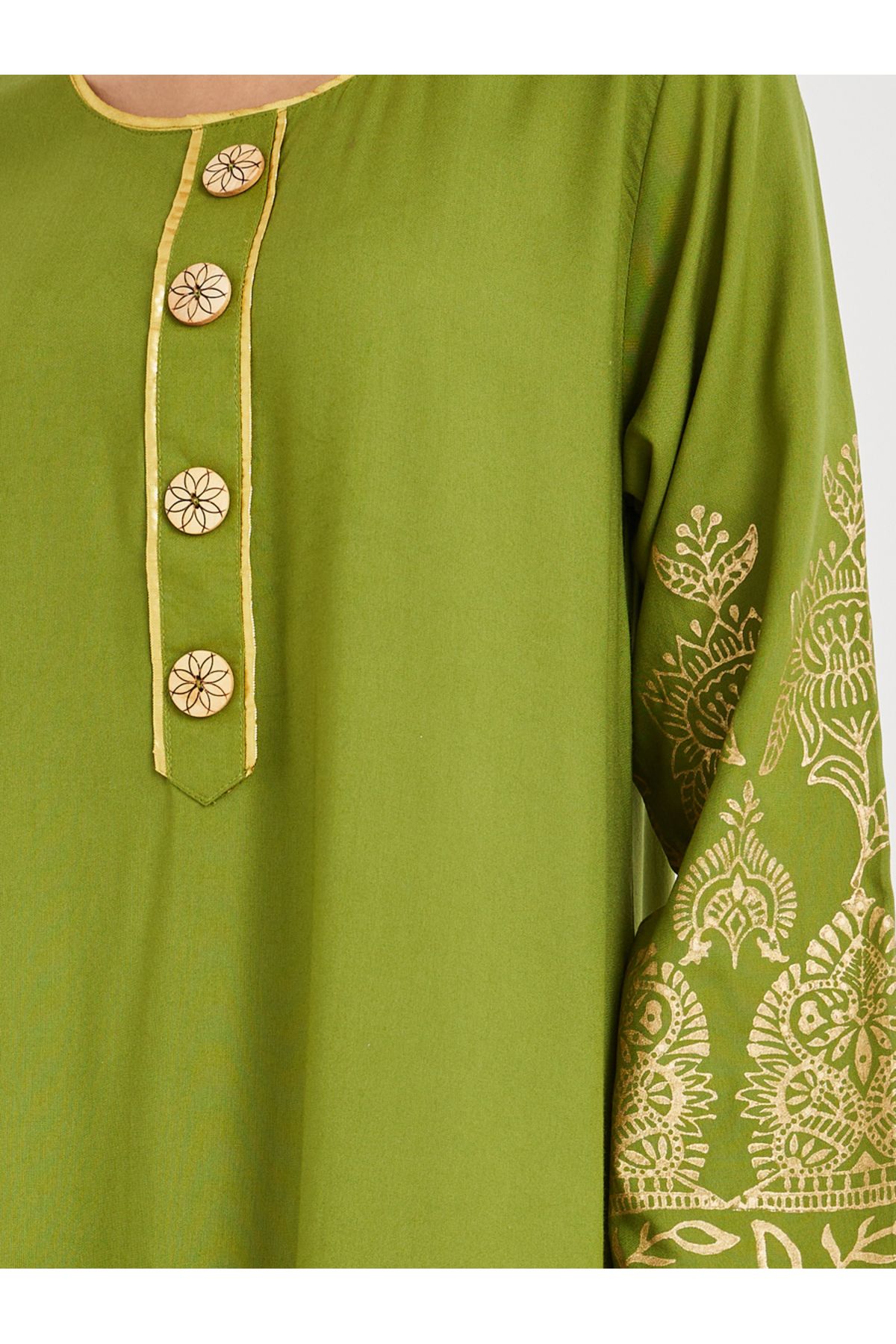 Maxim Creation By Styli-Foil Block Print Round Neck Jalabiya with Button Detail 3