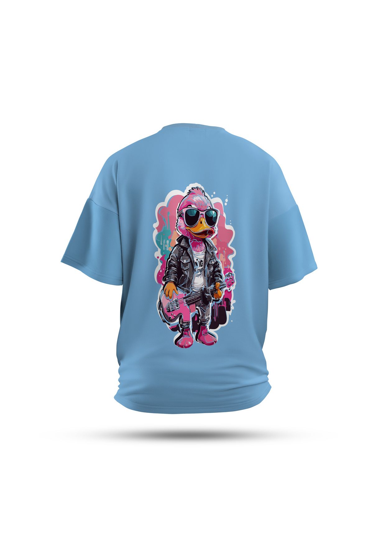 Zestia Unisex T-Shirt, Gitarist Ördek Sırt Baskılı, Regular, %100 Pamuk, Yeşil T-Shirt No: 0044