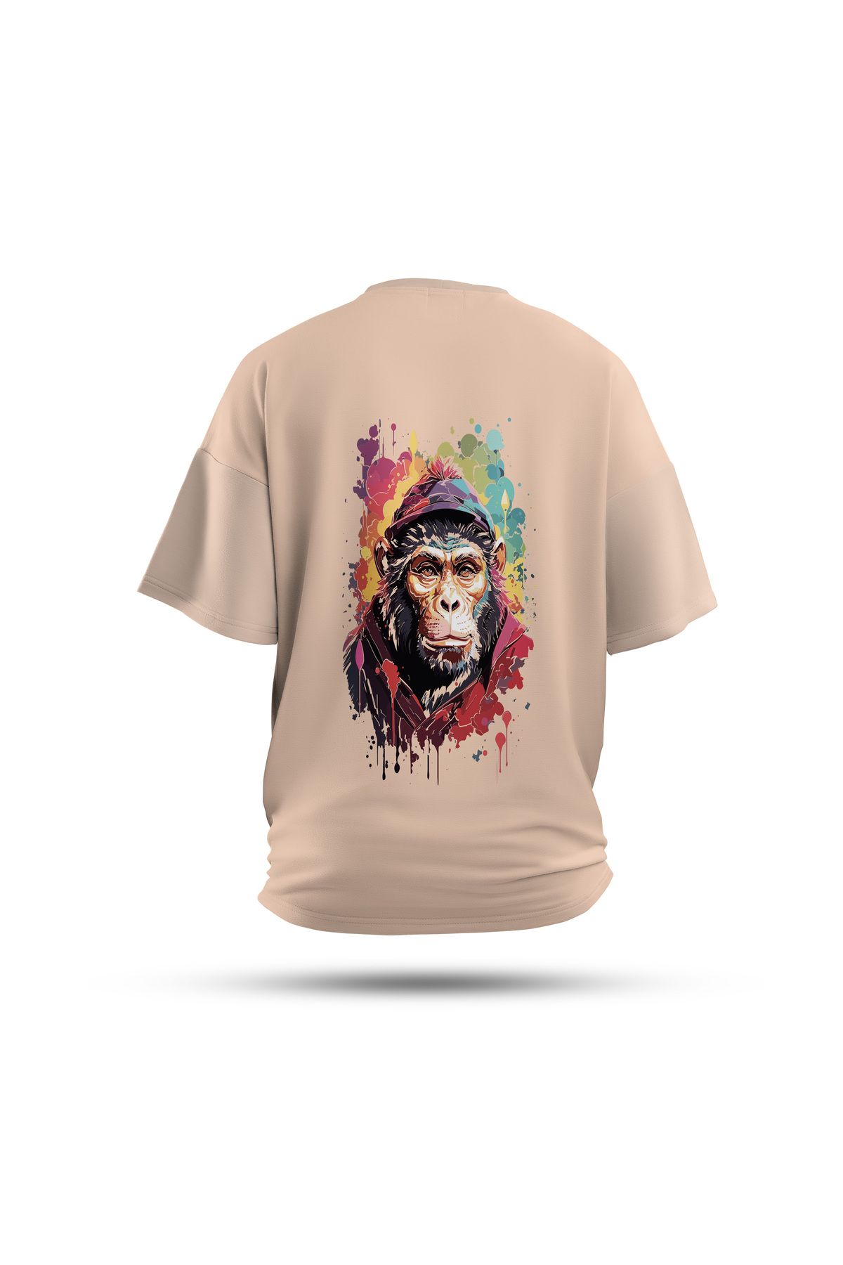Zestia Unisex T-Shirt, Maymun Sırt Baskılı, Regular, %100 Pamuk, Krem T-Shirt No: 0049