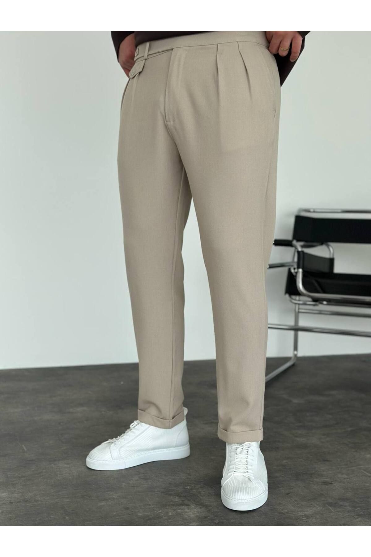 KHAYN ERKEK İTALYAN KESİM DUBLE PAÇA PİLELİ BEL DETAYLI KUMAŞ PANTALON K2043KP