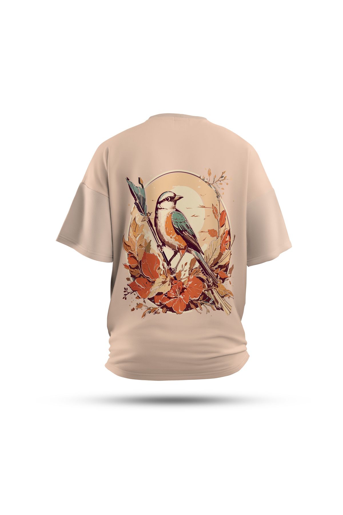 Zestia Unisex T-Shirt, Serçe Sırt Baskılı, Regular, %100 Pamuk, Krem T-Shirt No: 0032
