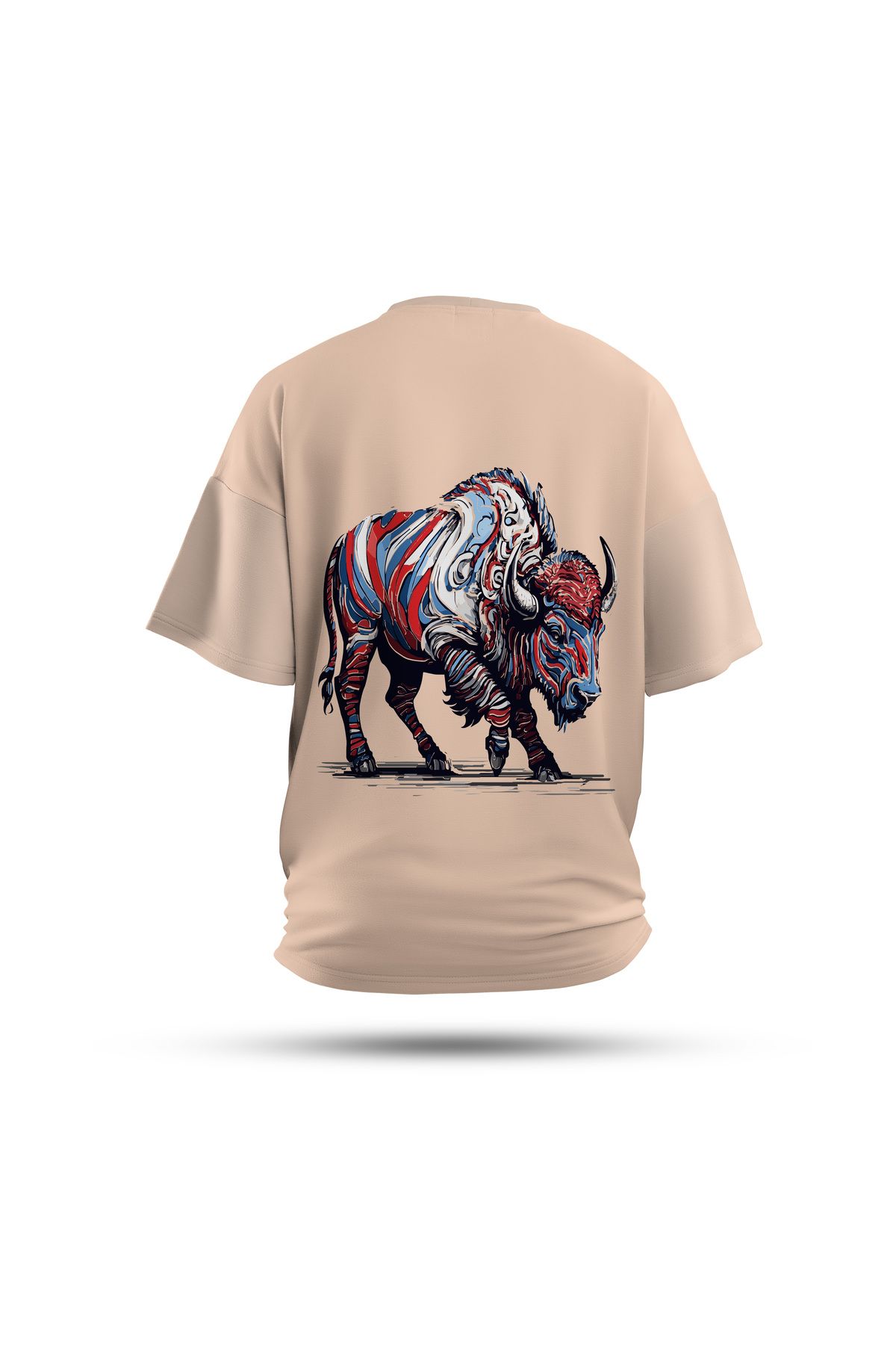 Zestia Unisex T-Shirt, Boğa Sırt Baskılı, Regular, %100 Pamuk, Krem T-Shirt No: 0046
