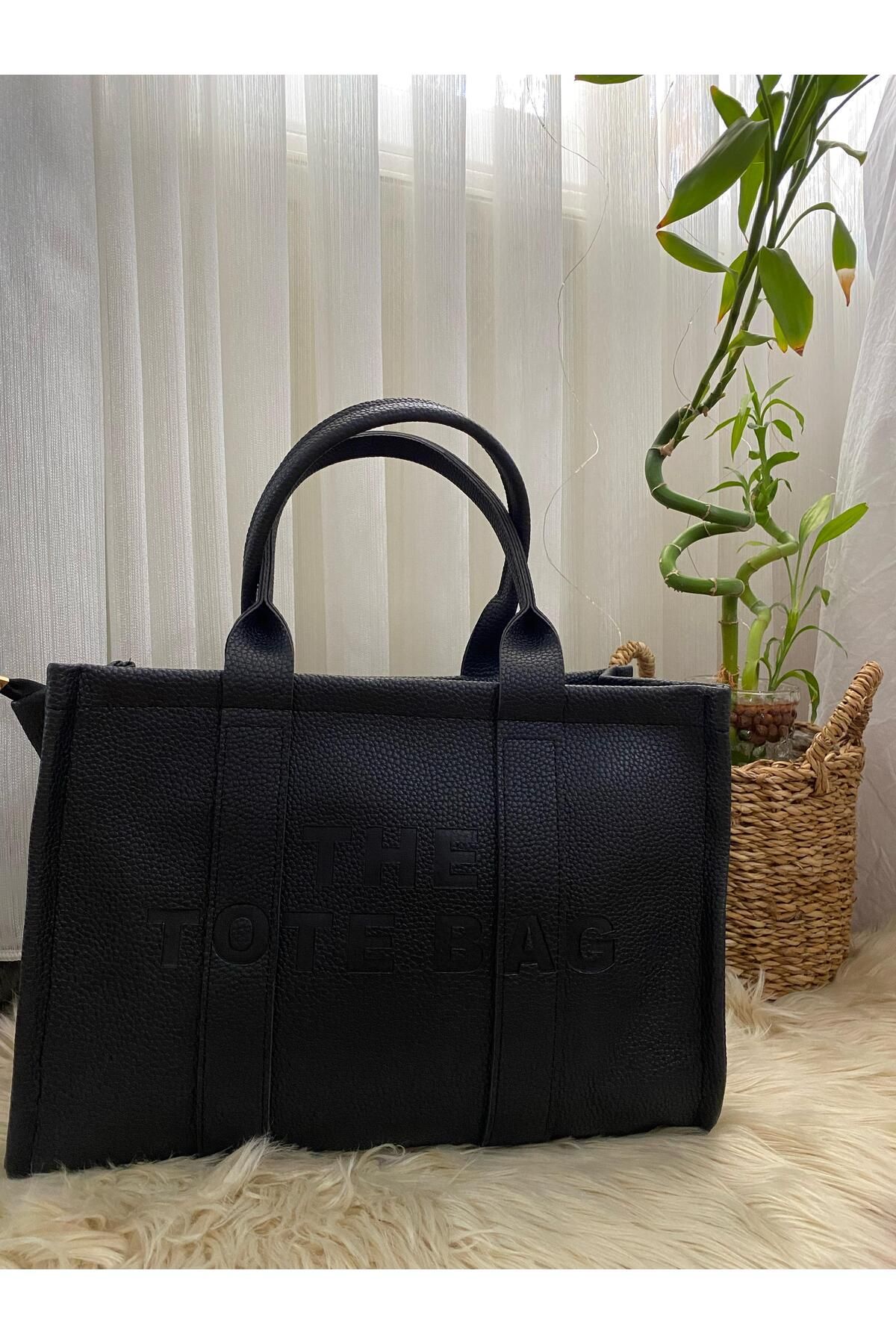 Liel Bags Kadın Siyah Büyük Boy Tote Çanta | The Tote Bag Yazılı Model