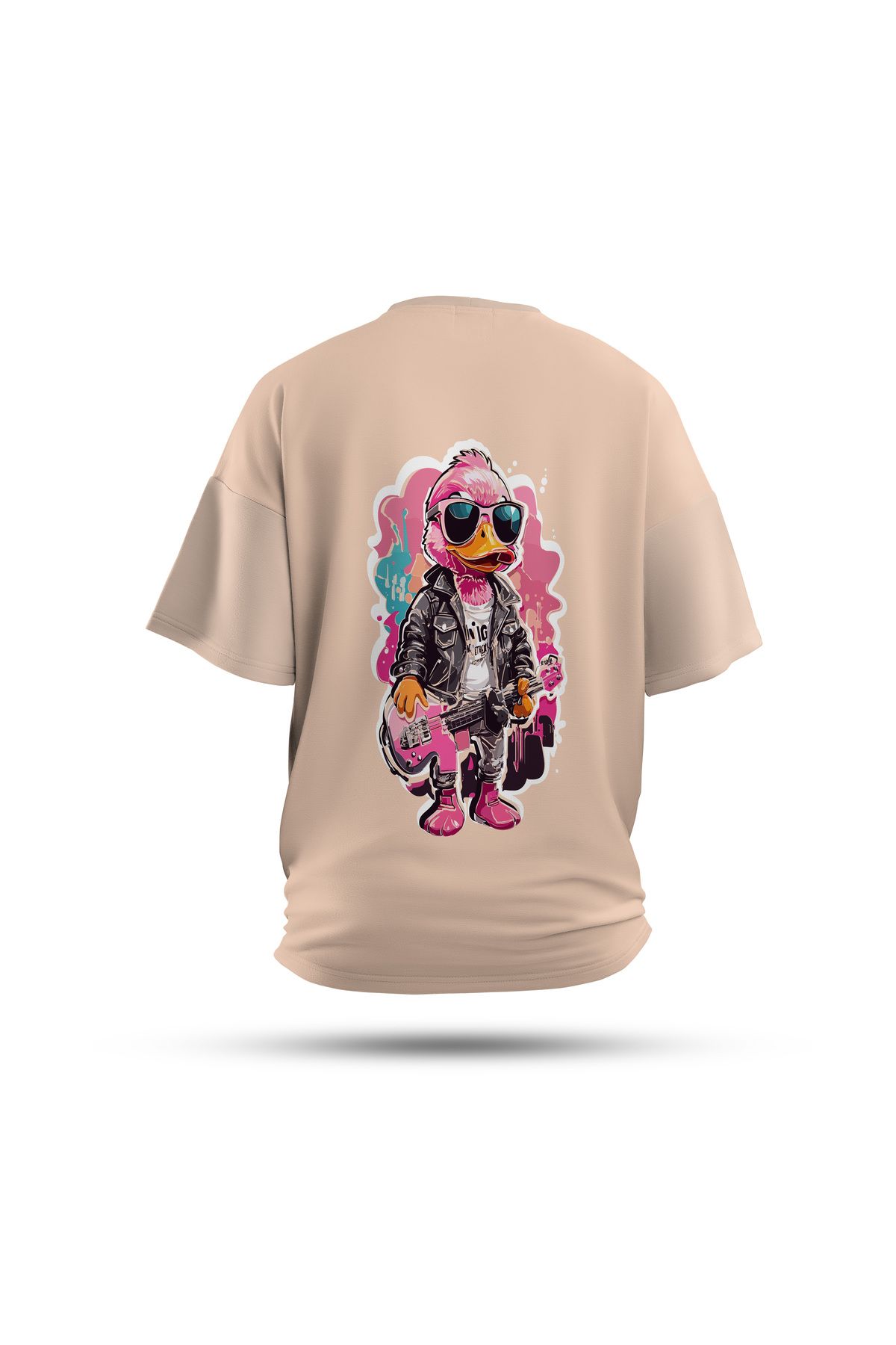 Zestia Unisex T-Shirt, Gitarist Ördek Sırt Baskılı, Regular, %100 Pamuk, Yeşil T-Shirt No: 0044