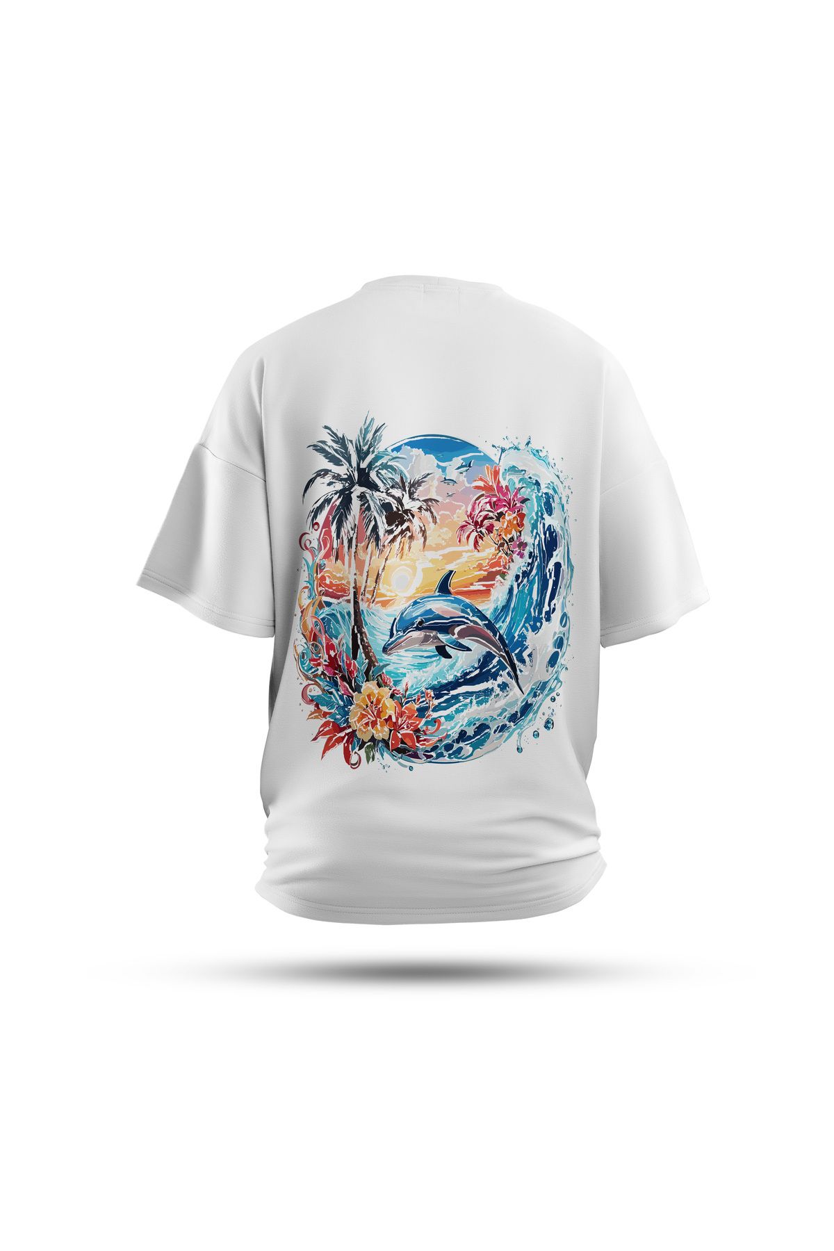 Zestia Unisex T-Shirt, Yunus Sırt Baskılı, Regular, %100 Pamuk, Beyaz T-Shirt No: 0036