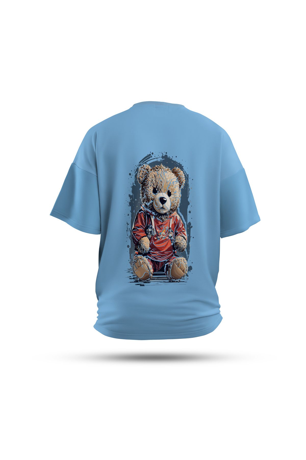 Zestia Unisex T-Shirt, Ayıcık Sırt Baskılı, Regular, %100 Pamuk, Mavi T-Shirt No: 0048