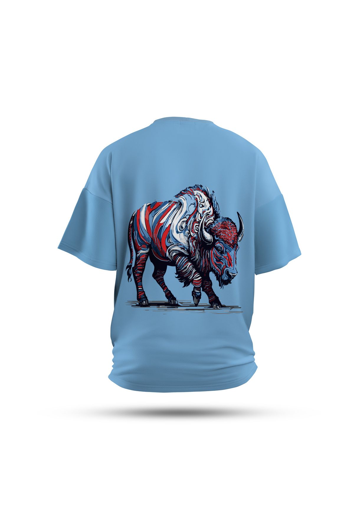 Zestia Unisex T-Shirt, Boğa Sırt Baskılı, Regular, %100 Pamuk, Mavi T-Shirt No: 0046