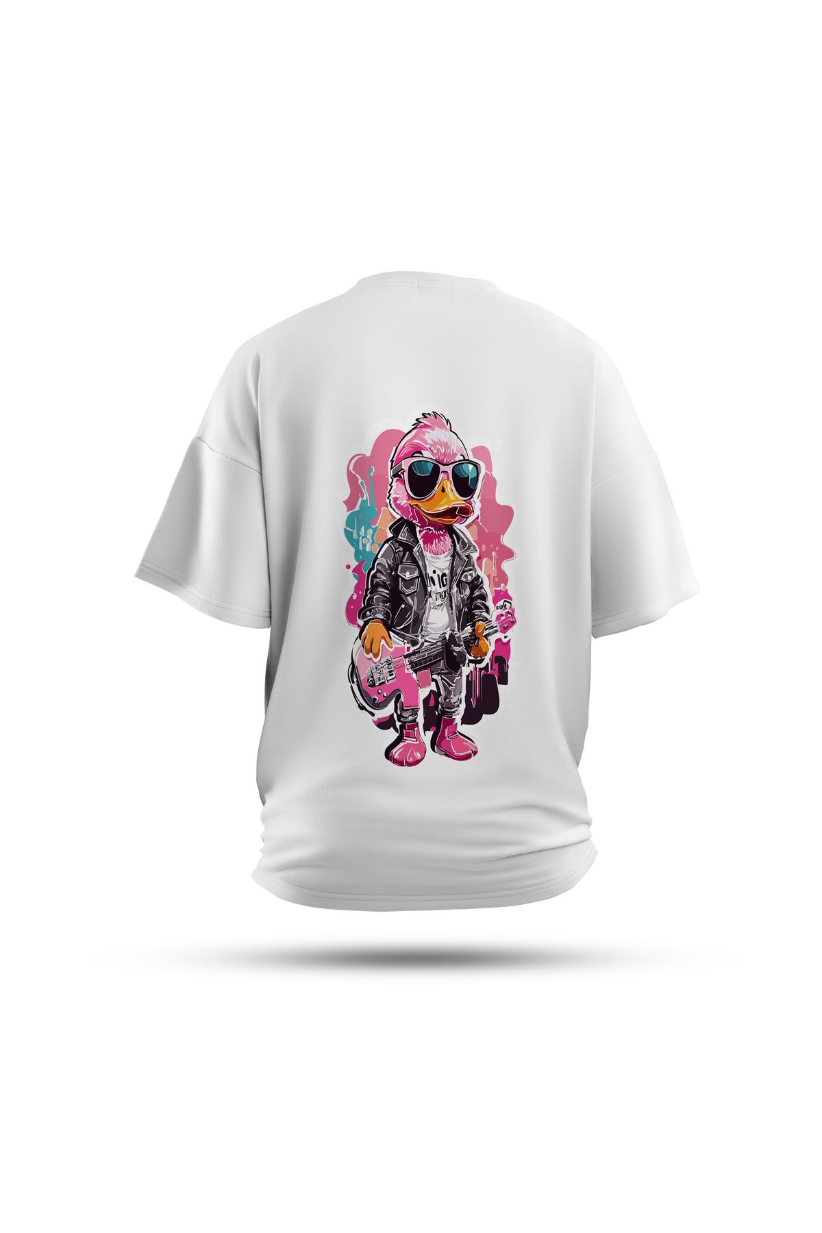 Zestia Unisex T-Shirt, Gitarist Ördek Sırt Baskılı, Regular, %100 Pamuk, Yeşil T-Shirt No: 0044