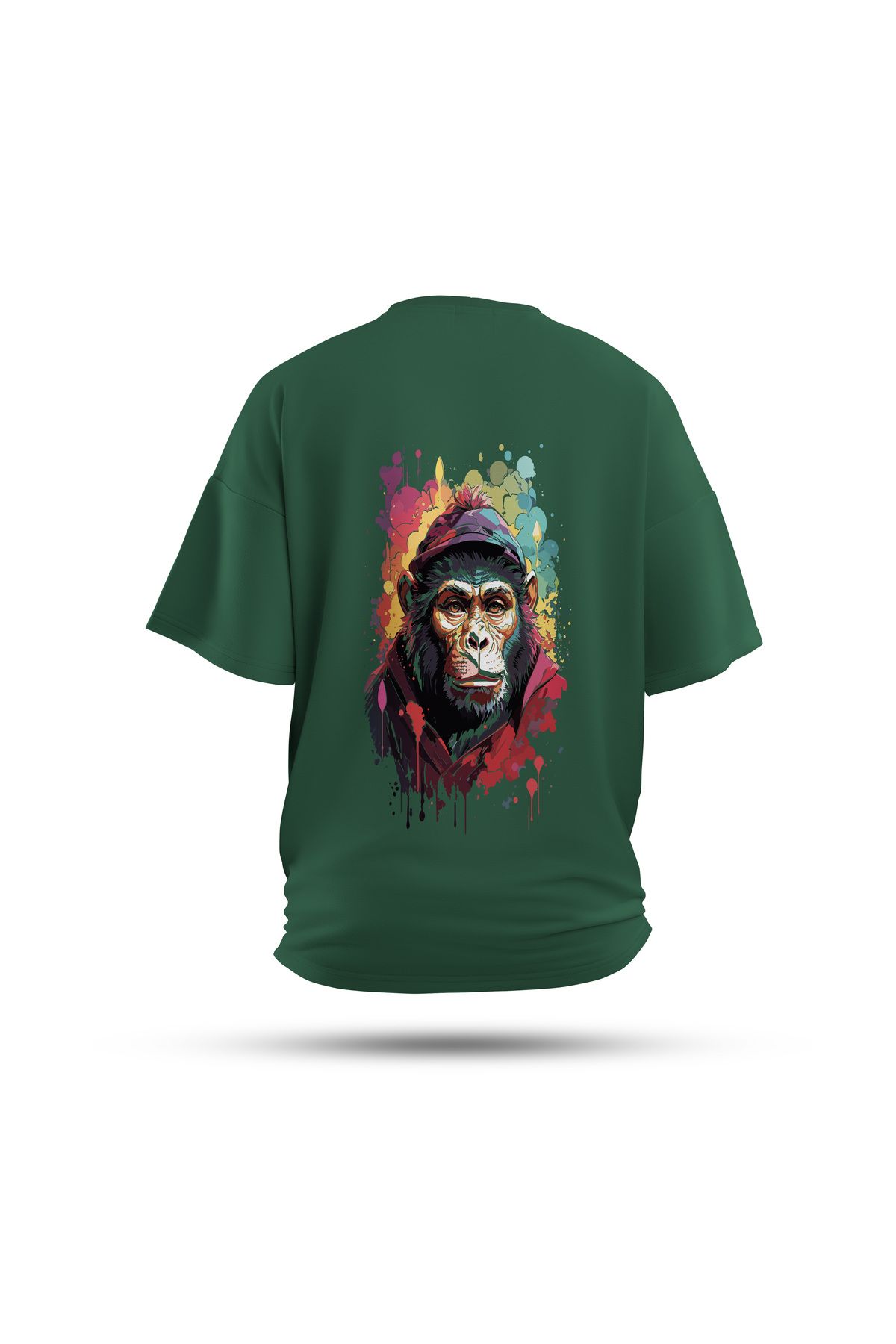 Zestia Unisex T-Shirt, Maymun Sırt Baskılı, Regular, %100 Pamuk, Yeşil T-Shirt No: 0049