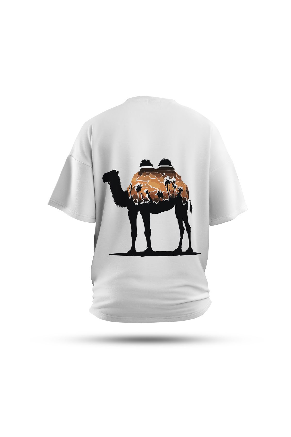 Zestia Unisex T-Shirt, Deve Sırt Baskılı, Regular, %100 Pamuk, Beyaz T-Shirt No: 0035