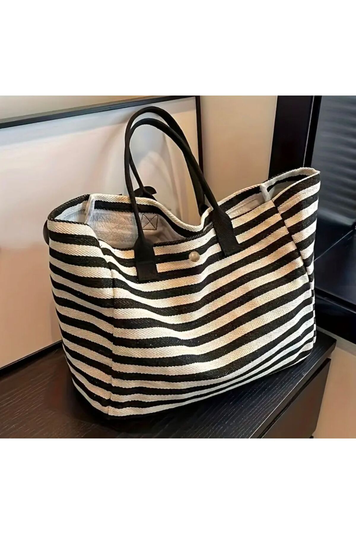 Lionbag BEYAZ ÇİZGİLİ TUVAL ÇANTA
