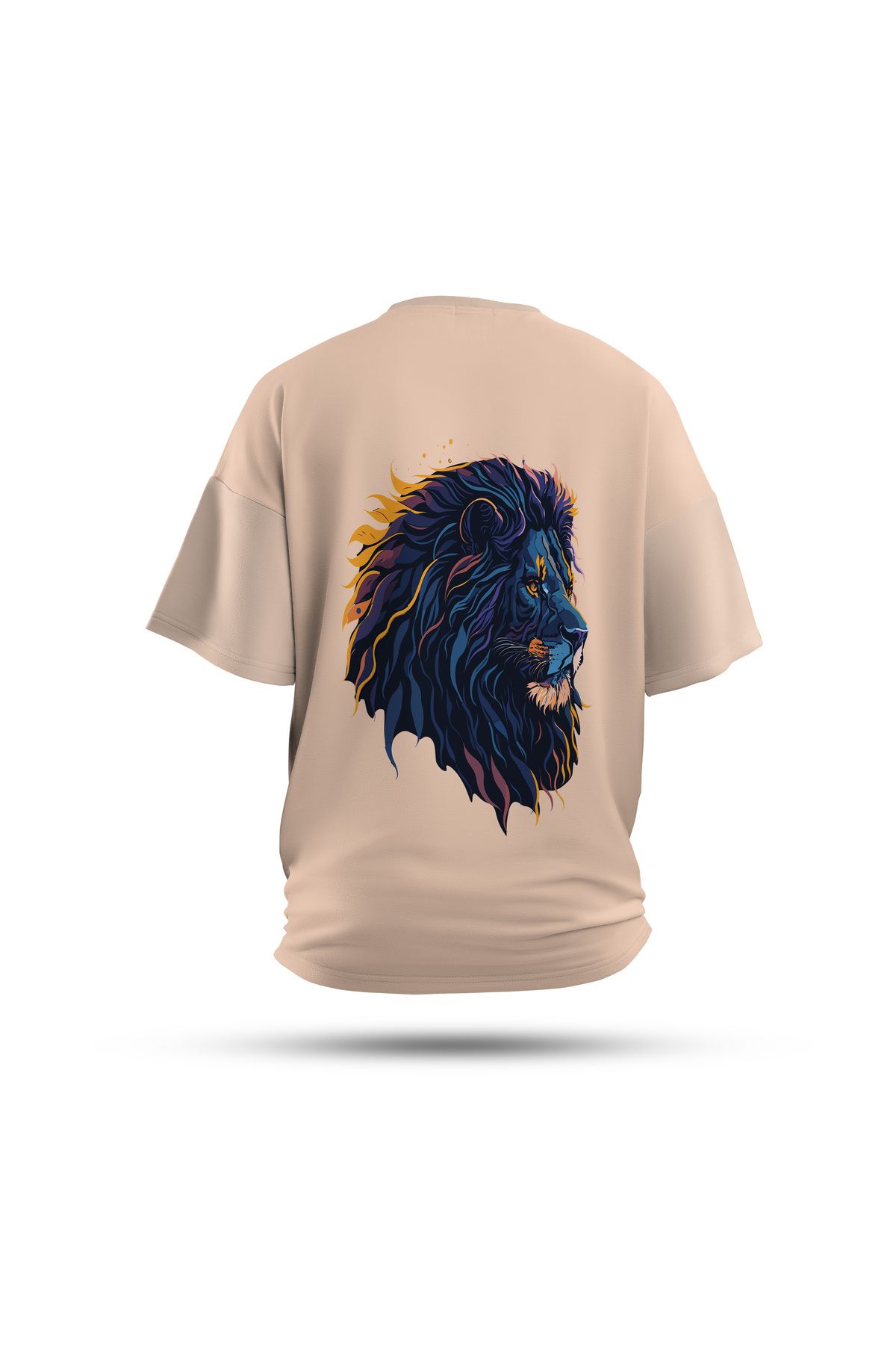 Zestia Unisex T-Shirt, Aslan Sırt Baskılı, Regular, %100 Pamuk, Krem T-Shirt No: 0026
