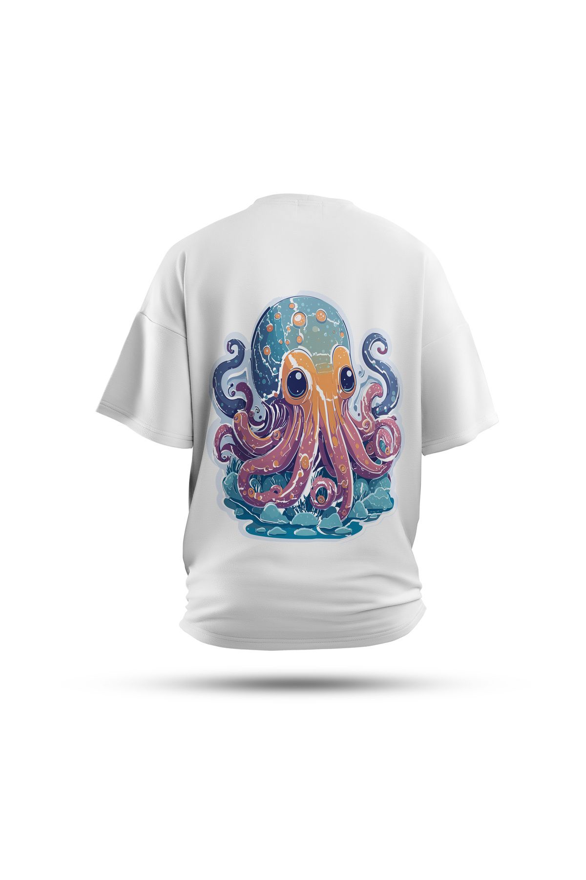 Zestia Unisex T-Shirt, Ahtapot Sırt Baskılı, Regular, %100 Pamuk, Yeşil T-Shirt No: 0042