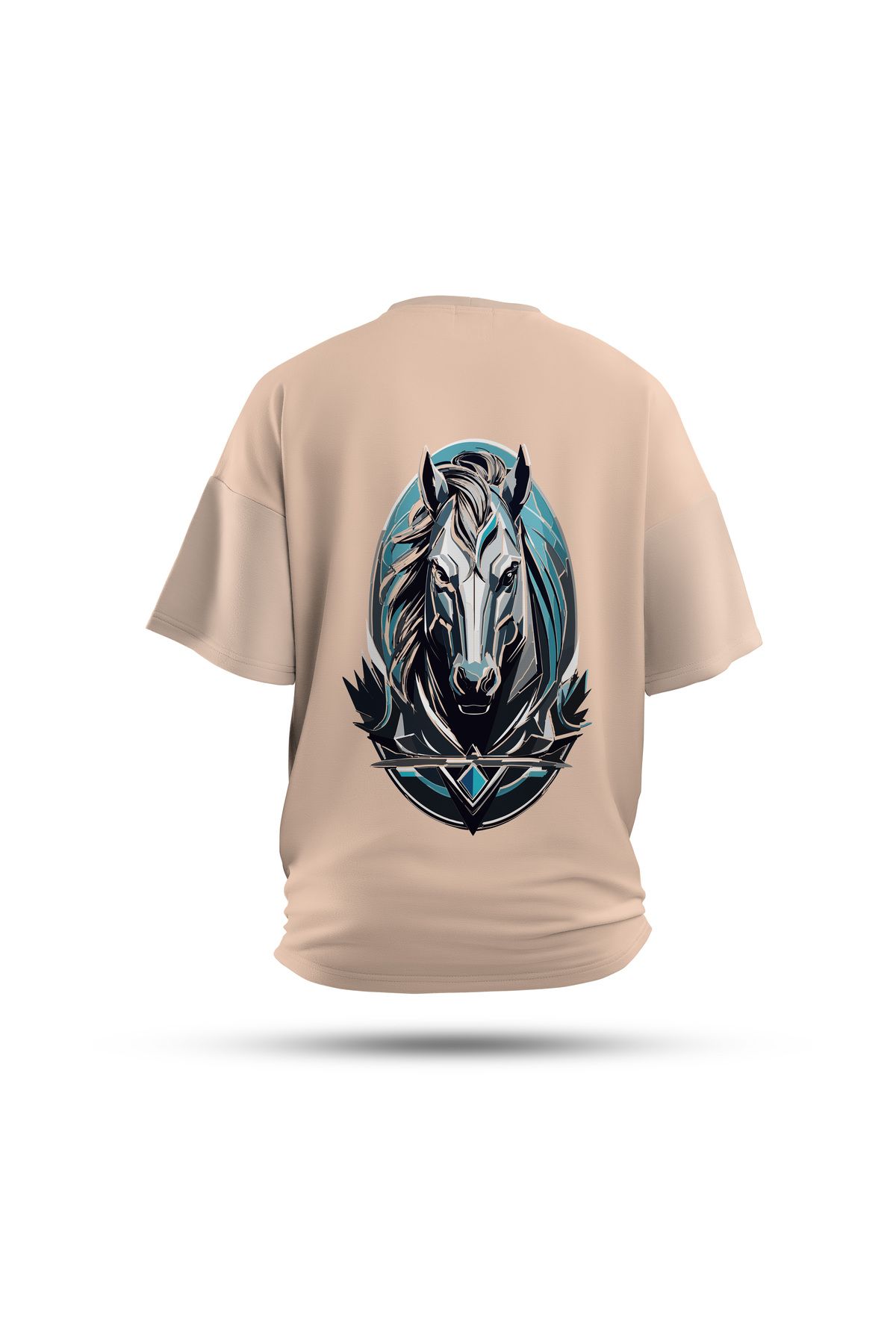 Zestia Unisex T-Shirt, At Sırt Baskılı, Regular, %100 Pamuk, Krem T-Shirt No: 0028
