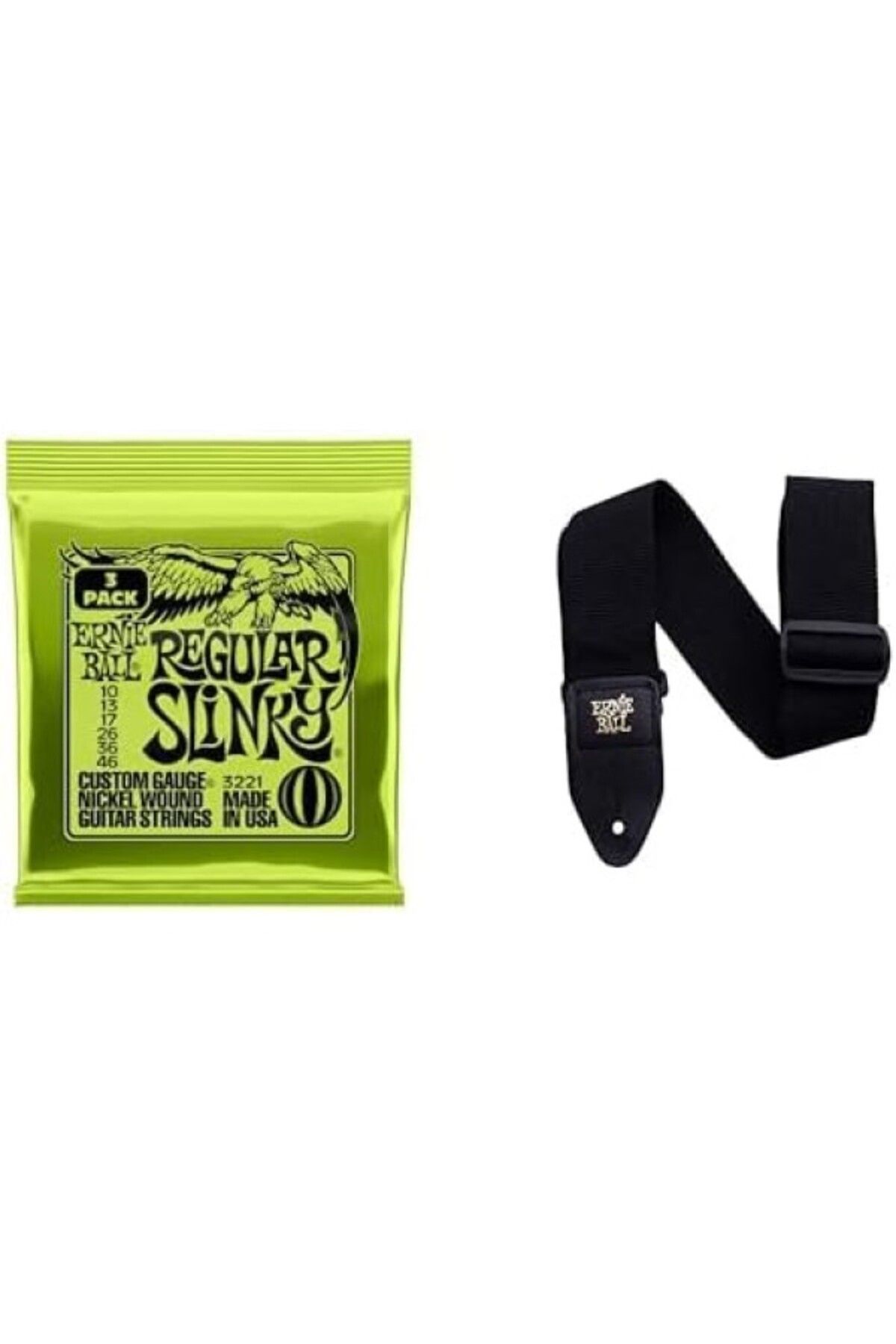 ShopZum Ernie Ball Regular Slinky 3-Pack Ve Black Polypro Strap