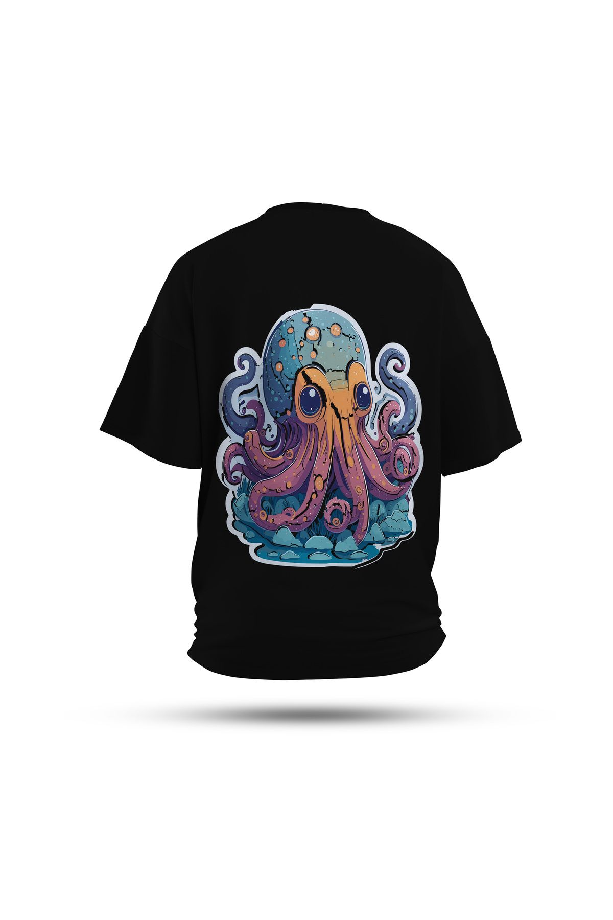 Zestia Unisex T-Shirt, Ahtapot Sırt Baskılı, Regular, %100 Pamuk, Yeşil T-Shirt No: 0042