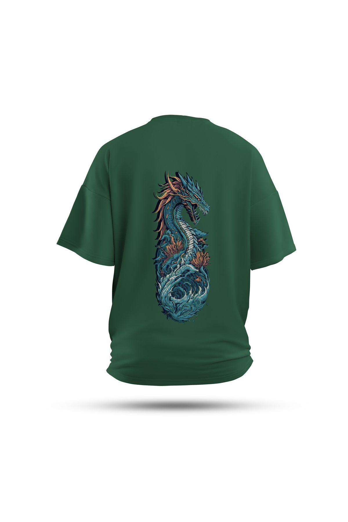 Zestia Unisex T-Shirt, Ejderha Sırt Baskılı, Regular, %100 Pamuk, Yeşil T-Shirt No: 0038