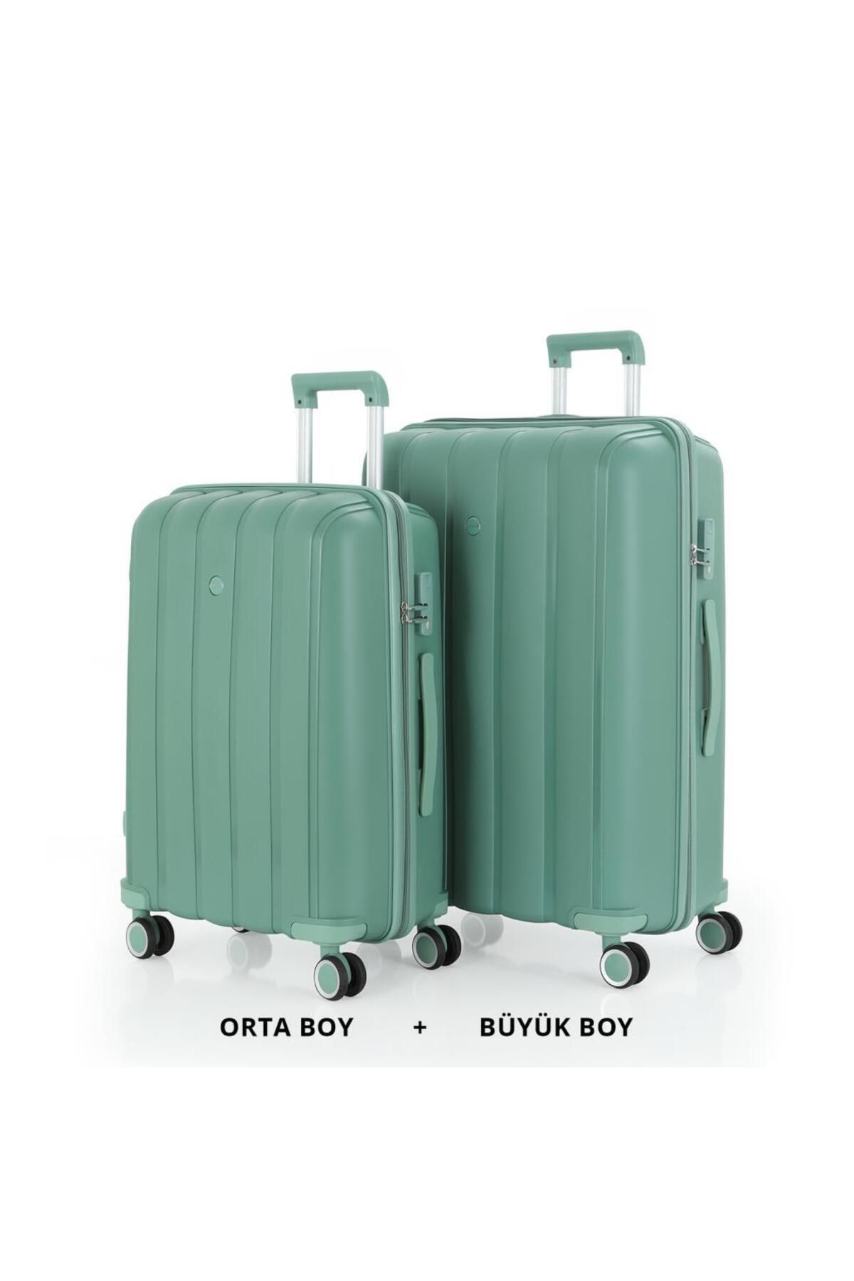 MÇS Bavul Büyük ve Orta 2li Set Kırılmaz Silikon Valiz V305 SuYeşili
