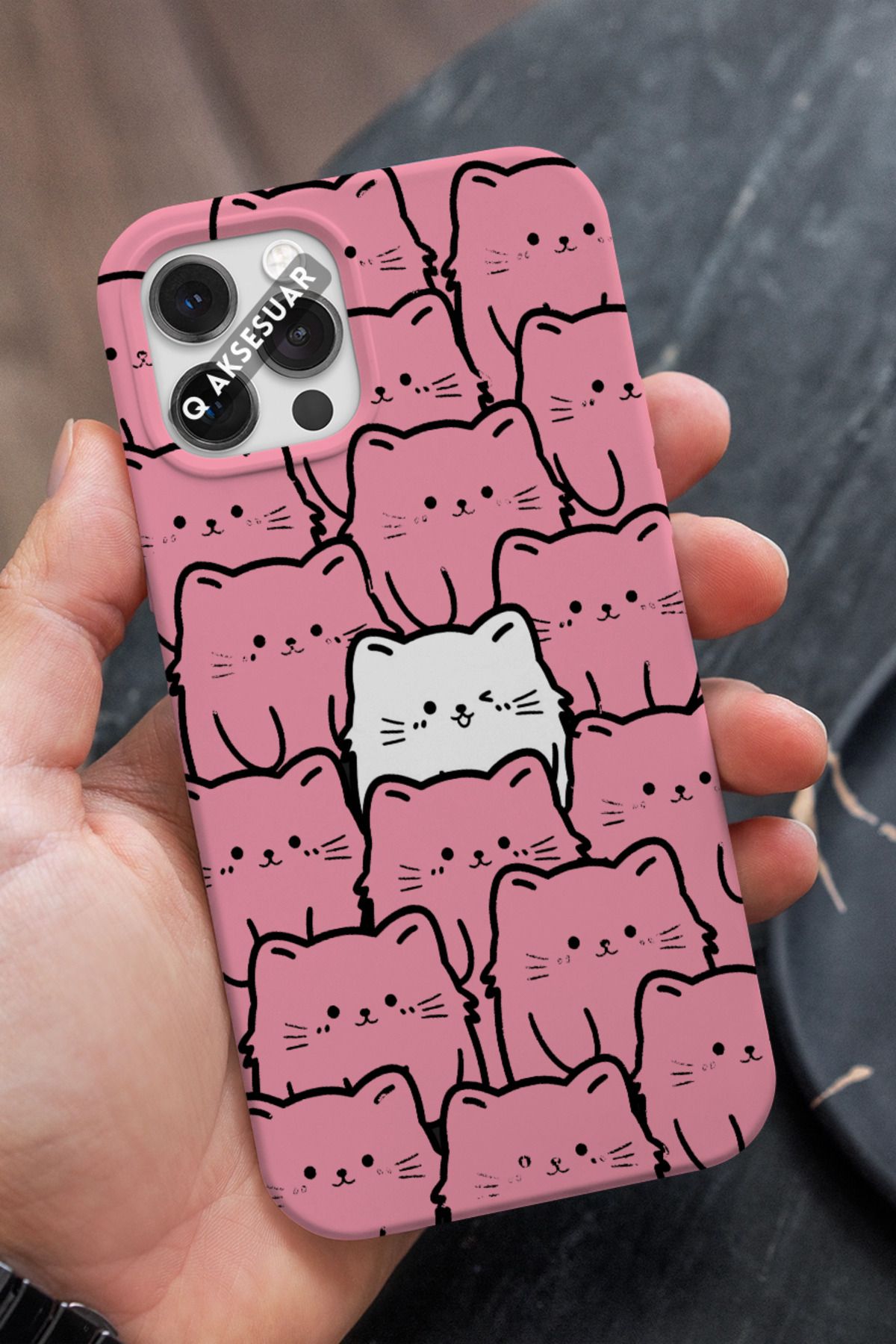 Q Aksesuar İphone 14 Plus Uyumlu Sevimli Baby Yoda Tasarımlı Şeker Pembe Şeker Pembe Premium Telefon Kılıfı
