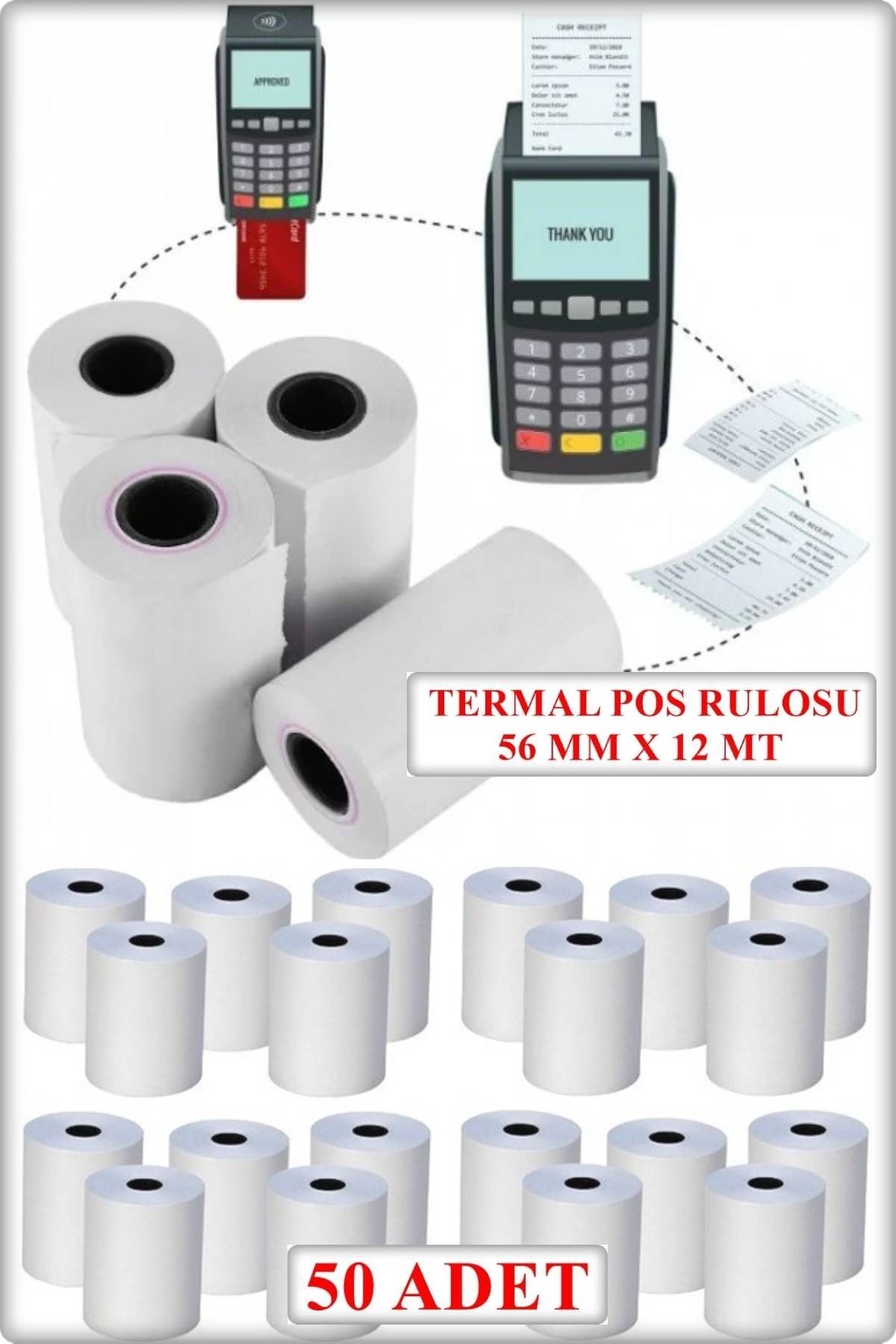 TAN EXPRESS 56x12 Termal Pos Kağıdı - Pos Rulosu - Yazarkasa Pos Kağıdı 50 Adet