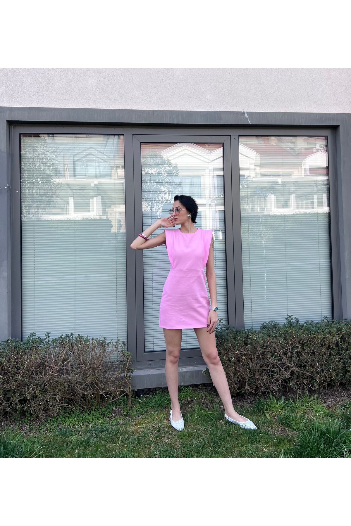 e&dcollezione Volanlı gabardin elbise pembe