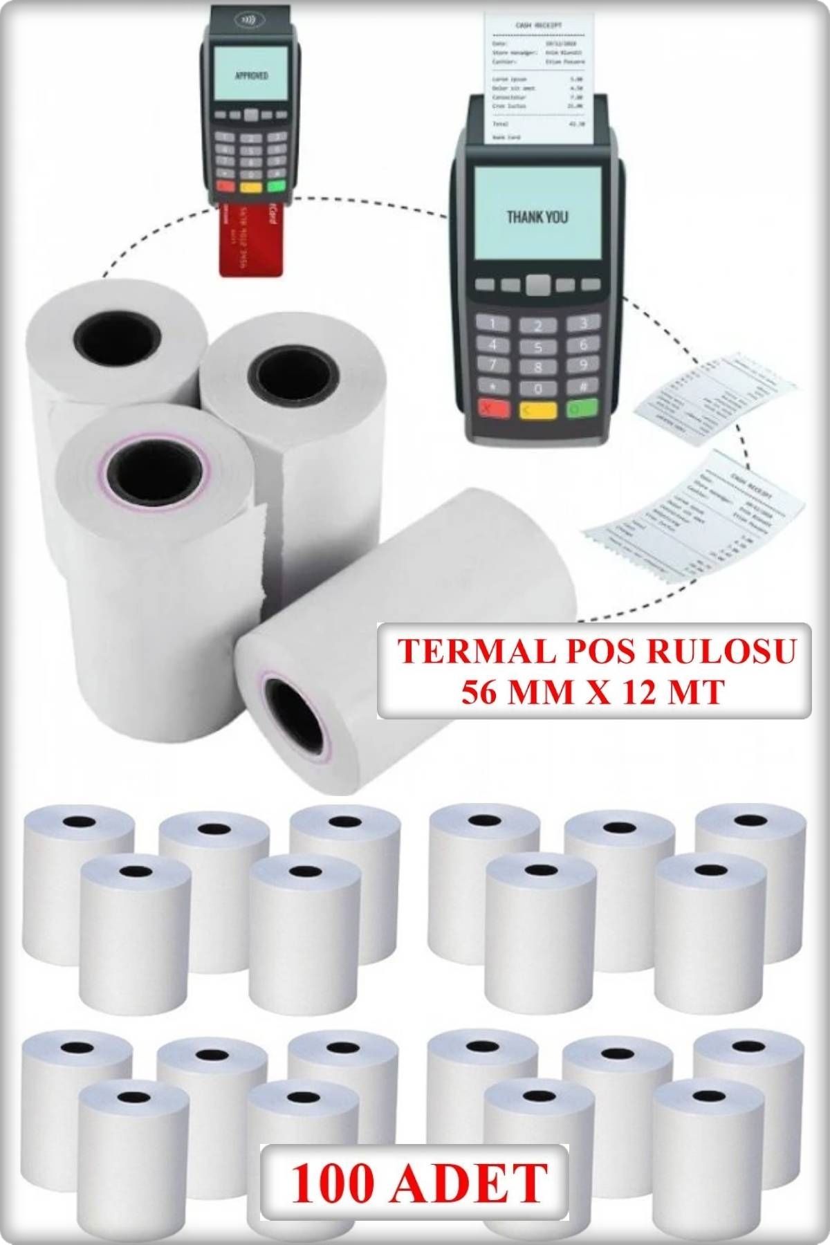 TAN EXPRESS 56x12 Termal Pos Kağıdı - Pos Rulosu - Yazarkasa Pos Kağıdı 100 Adet