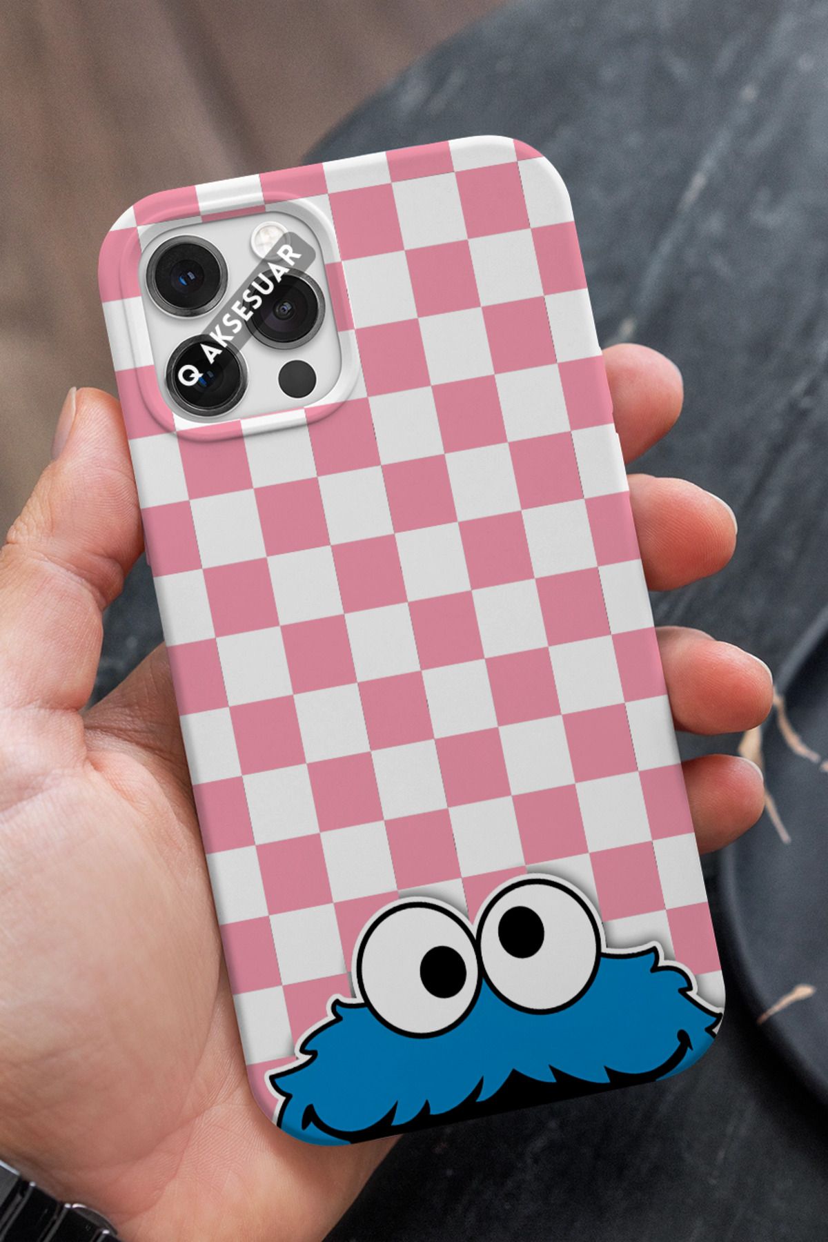 Q Aksesuar İphone 14 Plus Uyumlu Beyaz Kare Tasarımlı Şeker Pembe Premium Telefon Kılıfı