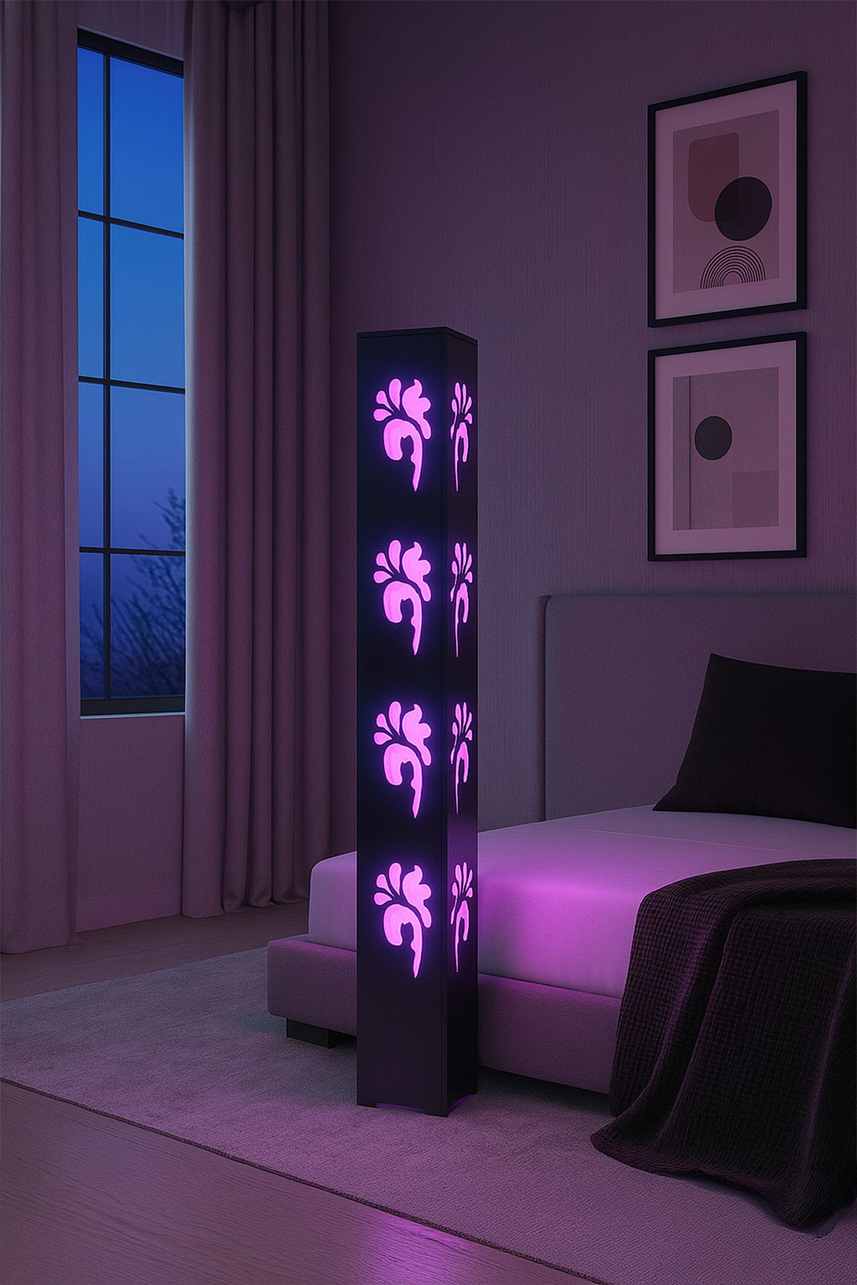 ARTILED RGB Çiçek Desenli Dekoratif Akıllı Lambader – Mobil Uyumlu Metal Gövde