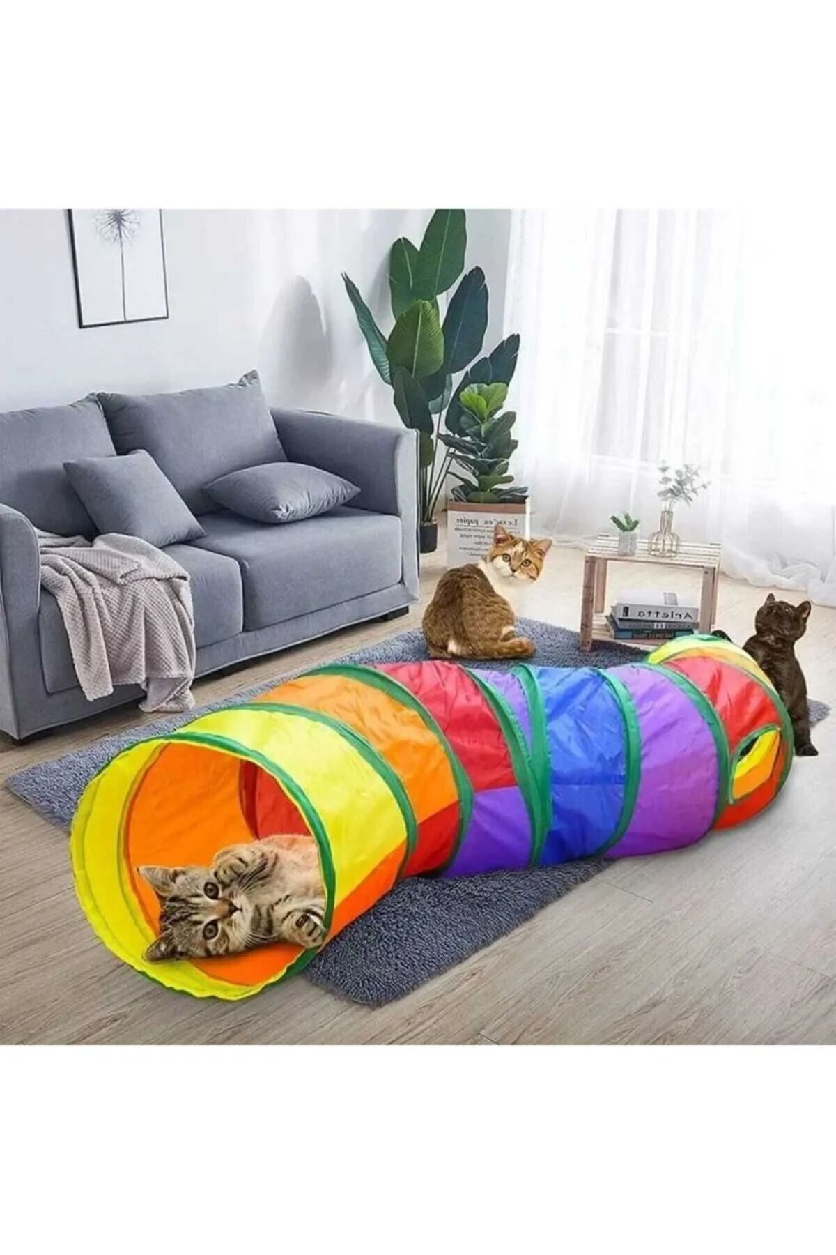AKBU Kıvrımlı Kedi Tüneli Katlanır Gökkuşağı Uzun Kedi Köpek Oyun Tüneli Evcil Hayvan Oyun Tüneli 117CM