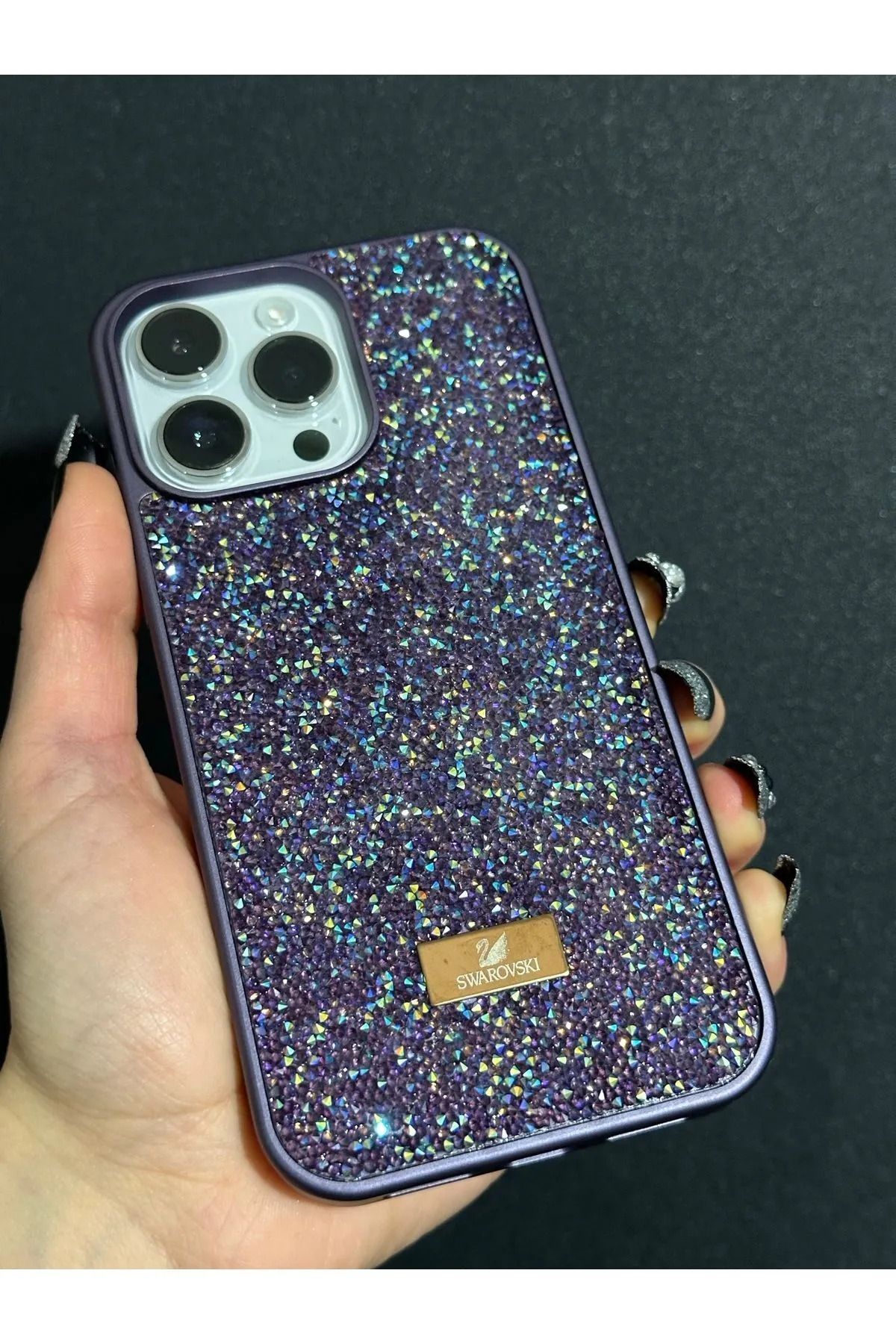 MYWORLD Iphone 14 Pro Max Uyumlu Telefon Kılıfı Parlak Pırlanta Taşlı Elmas Işıltılı Swr Logolu Kapak Kılıf