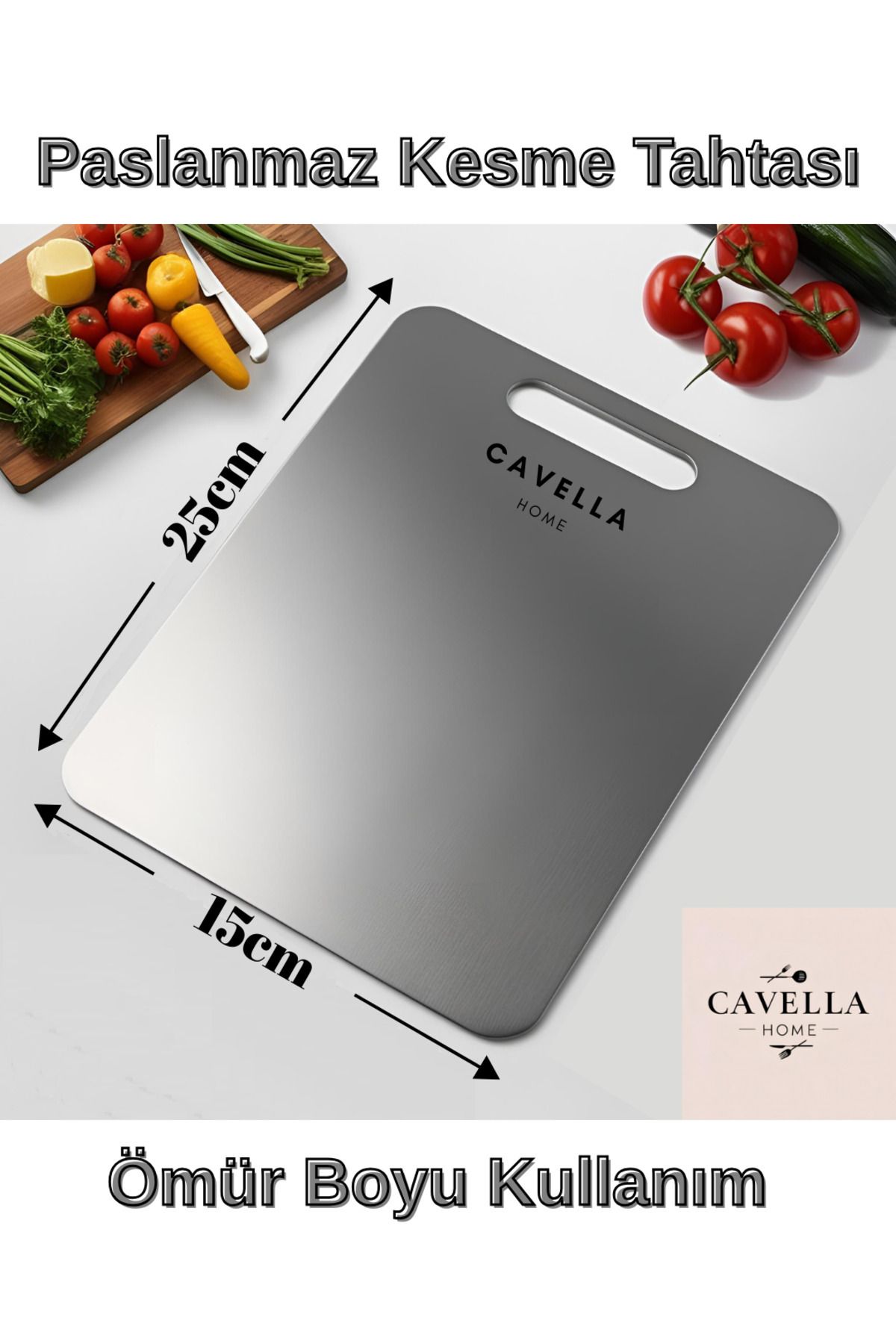 CAVELLA Antibakteriyel Paslanmaz Çelik Kesme Tahtası Küçük Boy