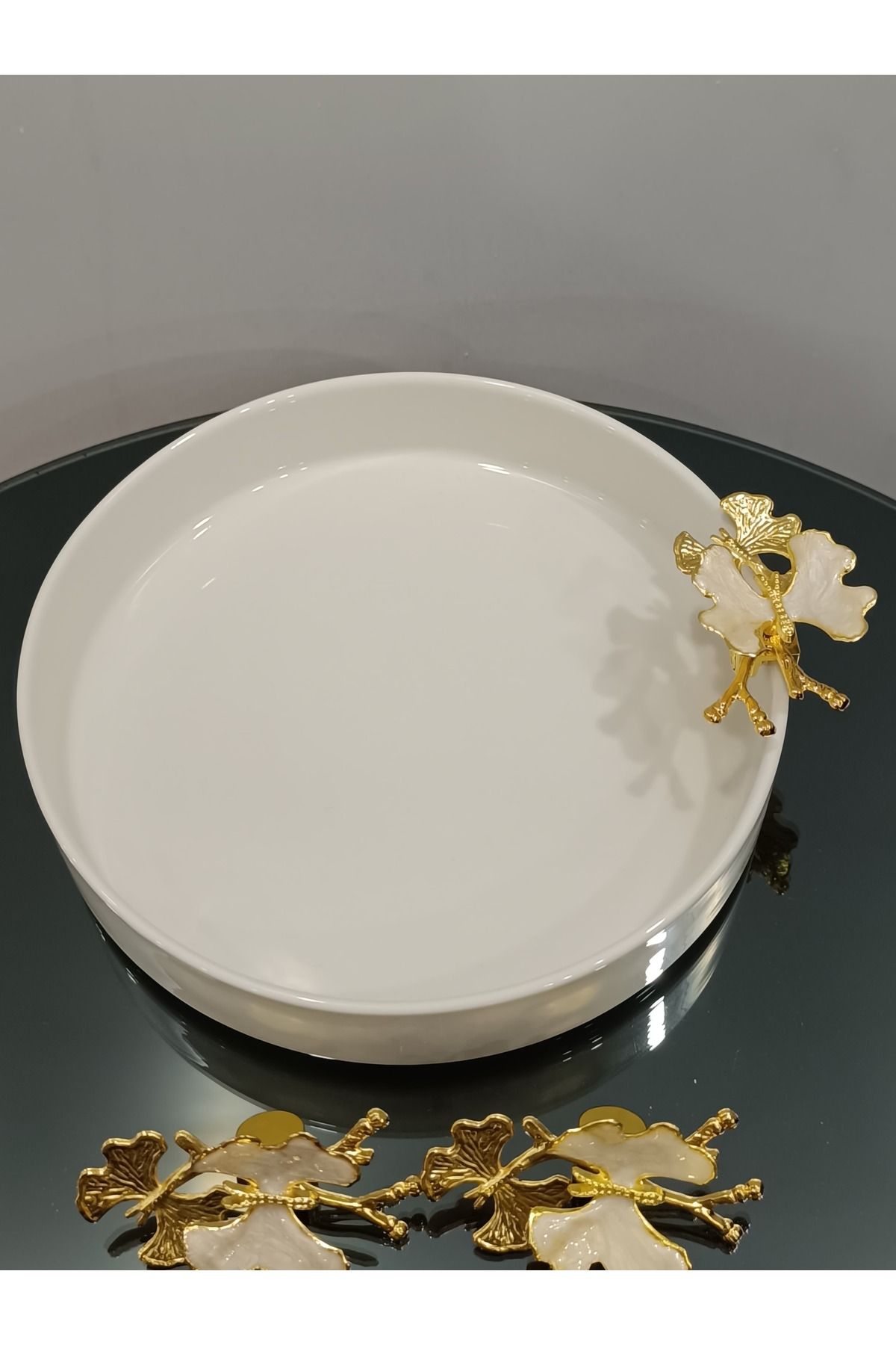 PARILTI HOME COLLECTİON 6 Lı Kelebek Aksesuar Cam Ve Porselen Tutucu Tüm Servis Sunum Tabaklarıyla Uyumludur