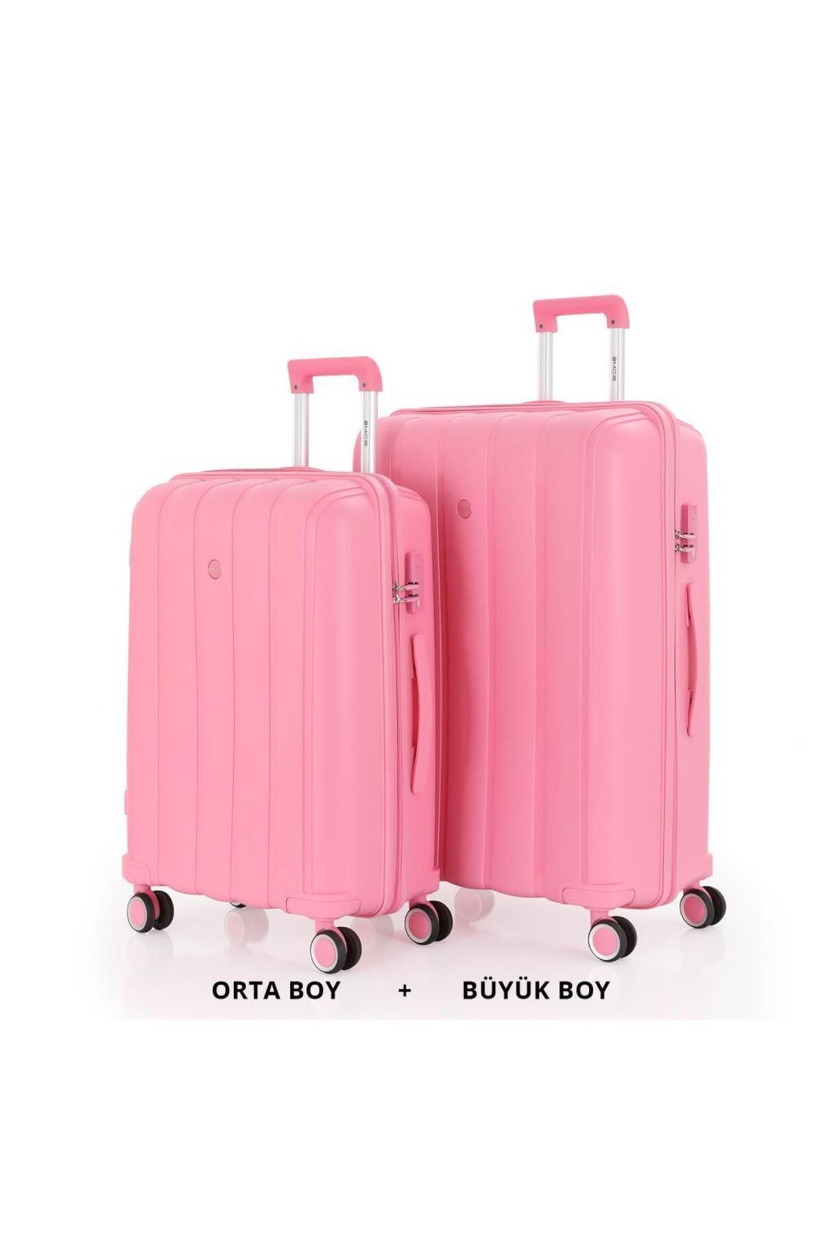 MÇS Bavul Büyük ve Orta 2li Set Kırılmaz Silikon Valiz V305 Pembe