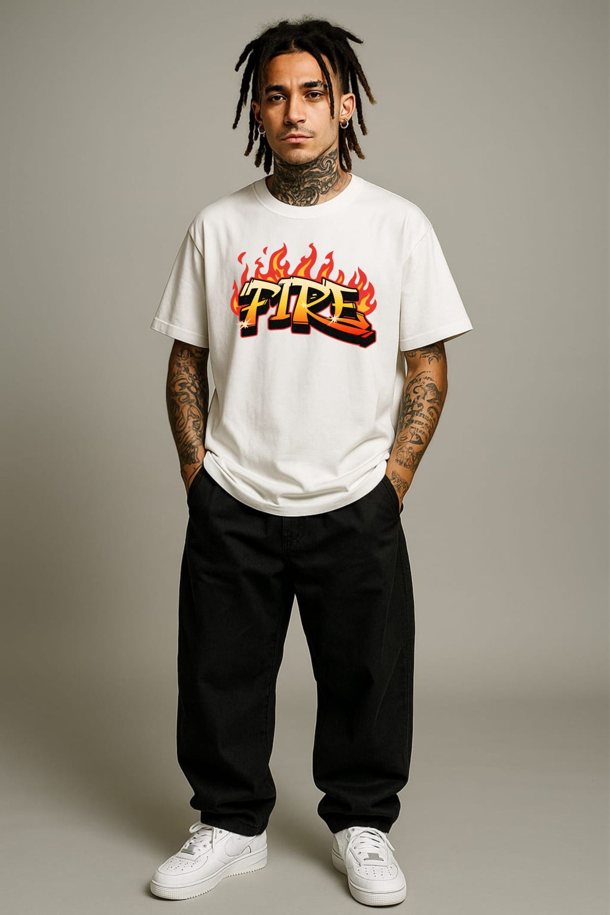 MAYK STREETWEAR OVERSIZE TSHIRT - UNISEX FIRE BASKILI TSHIRT