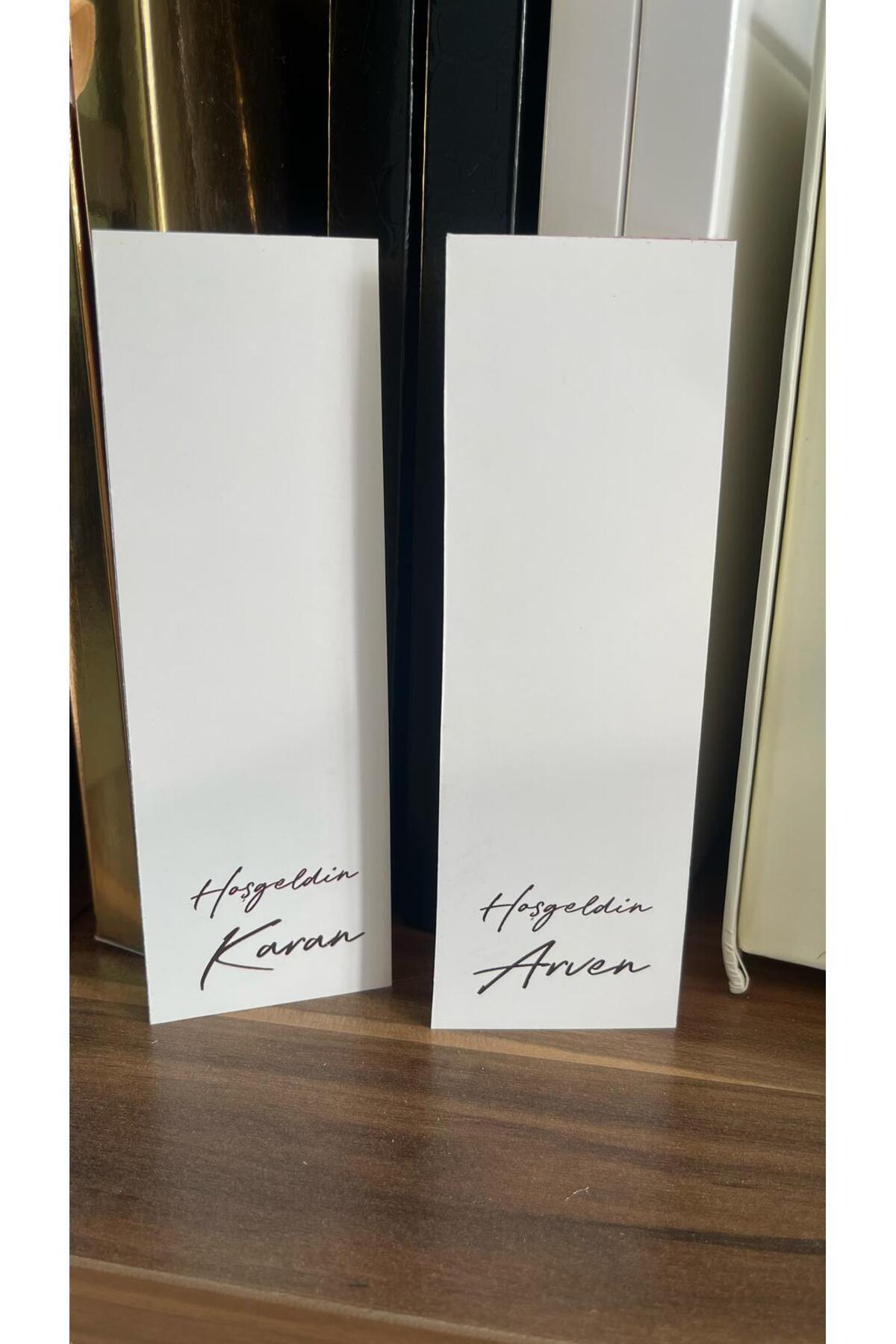 arl etiket tasarım dijital baskı merkezi Hoş geldin Yazılı Yenidoğan Masa Kartı ve Mum Kartı 5x12 cm 105 Adet - Arletikettasarım