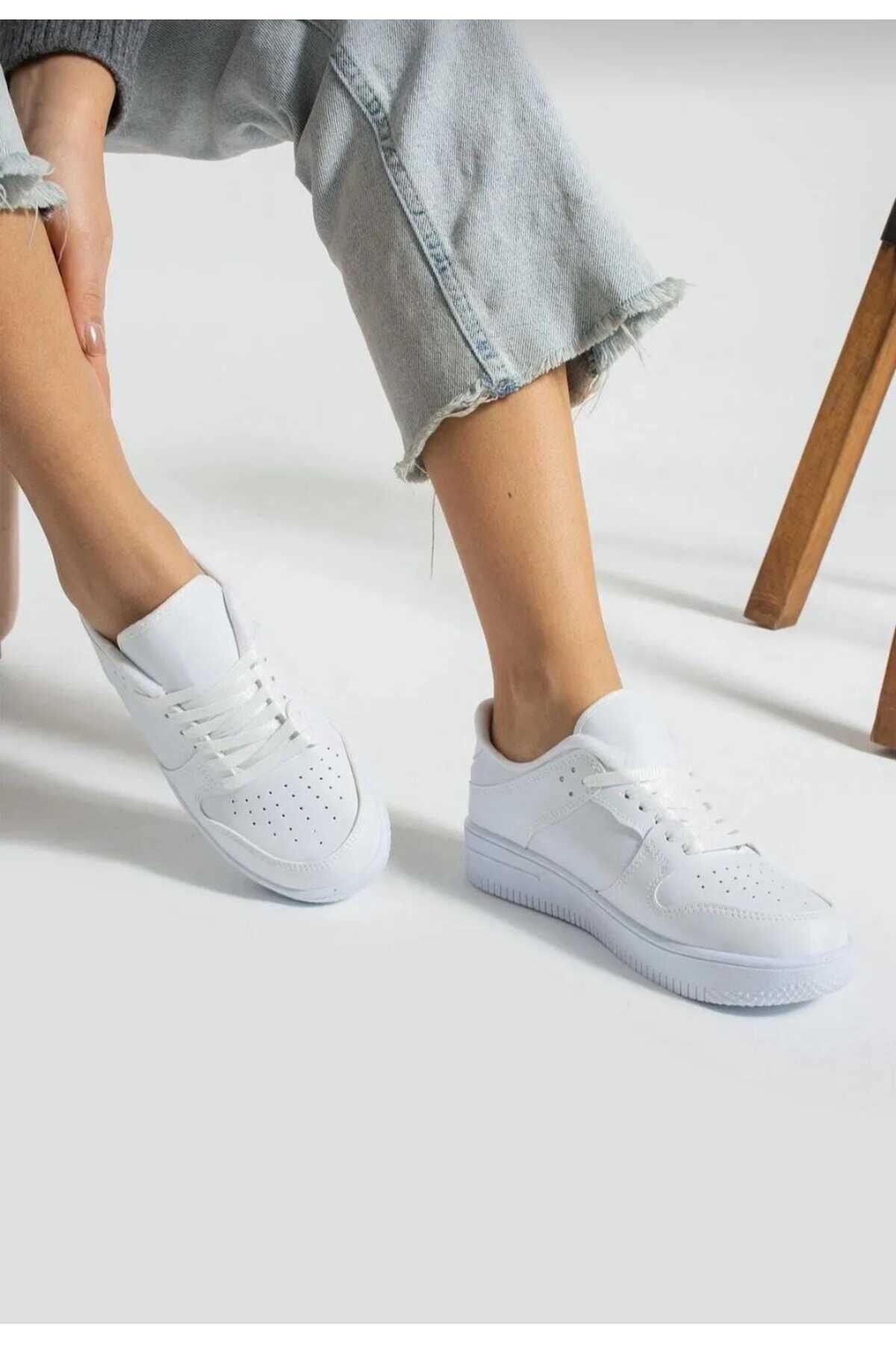 KDY UNİSEX BEYAZ-SİYAH AİR SNEAKER GÜNLÜK FORCE SPOR AYAKKABI