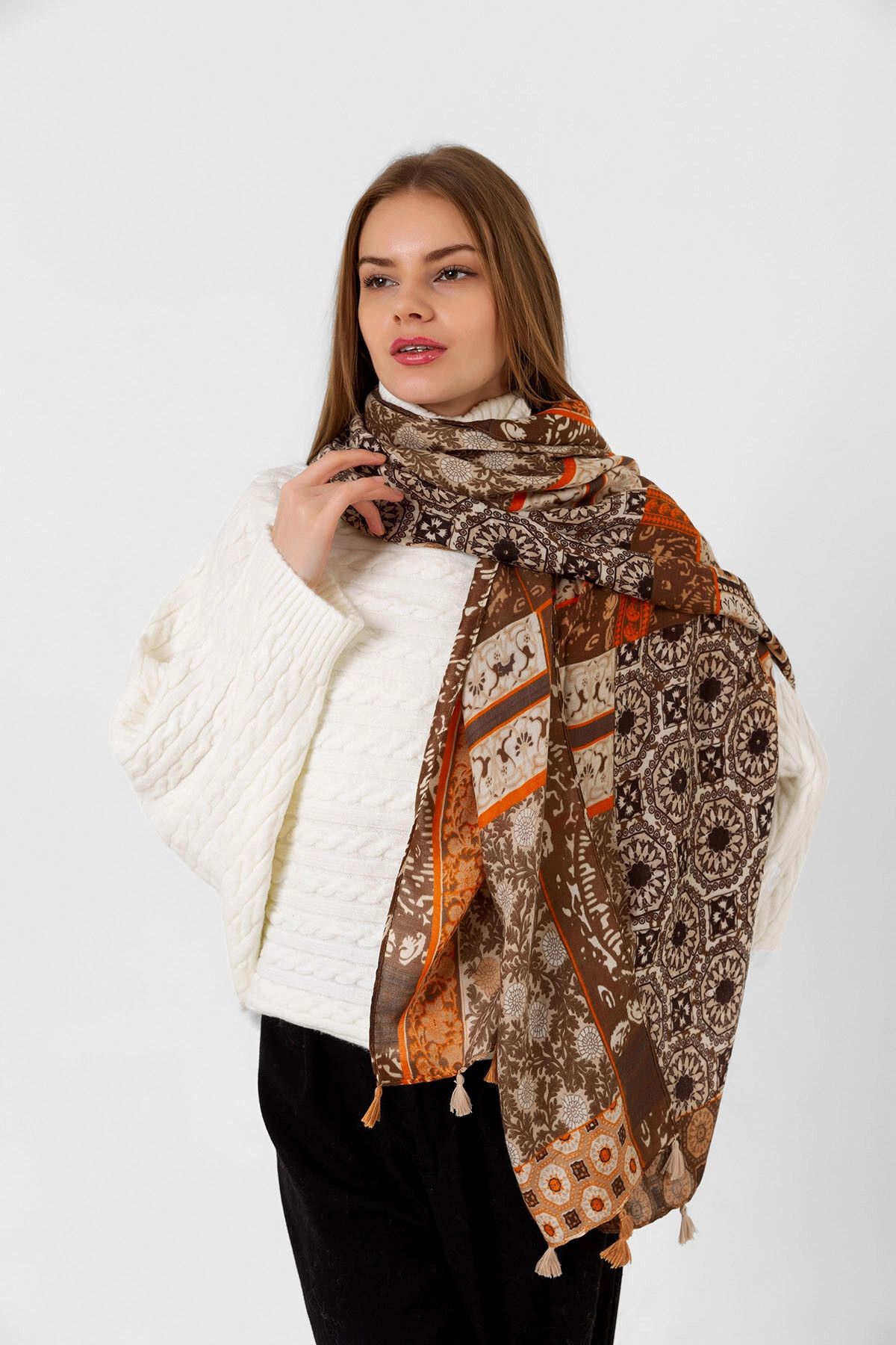 bacc Camel Etnik Desenli Püsküllü Şal BCNSV-2515081