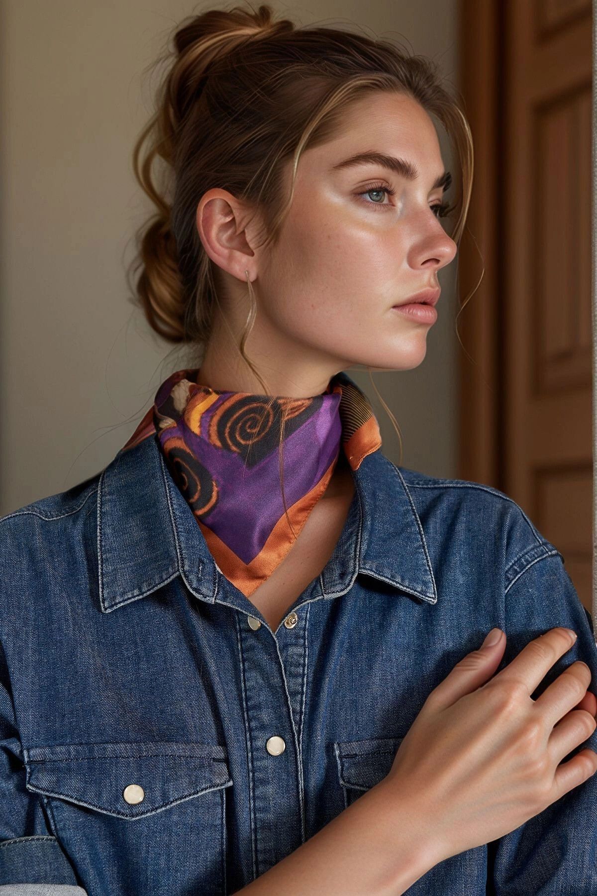 bacc Turuncu Etnik Çiçek Desenli Bandana Fular BCNSV-2513466