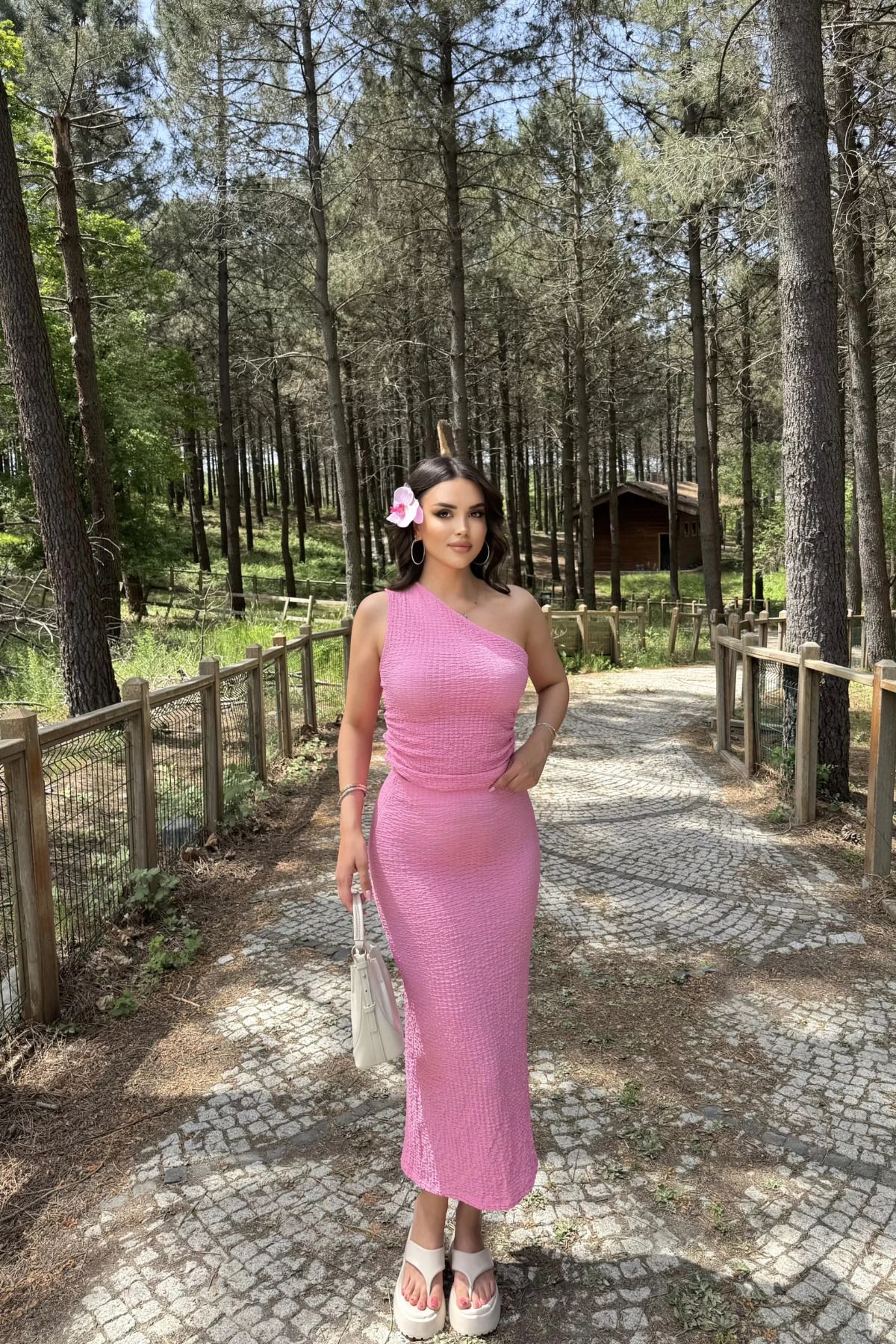 MOZENA Tek Omuz Gofre Kumaş Etekli 2'li Takım