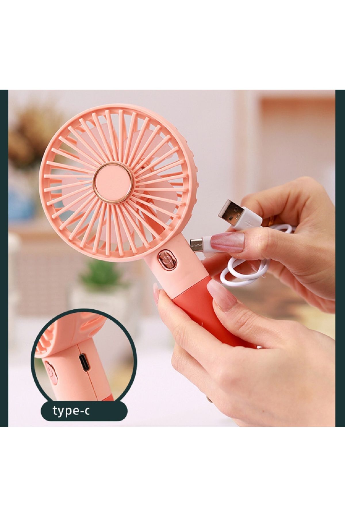 Livava Mini Fan, Telefon Tutucu, Usb li ve Şarj Edilebilir, Pembe, 20x10