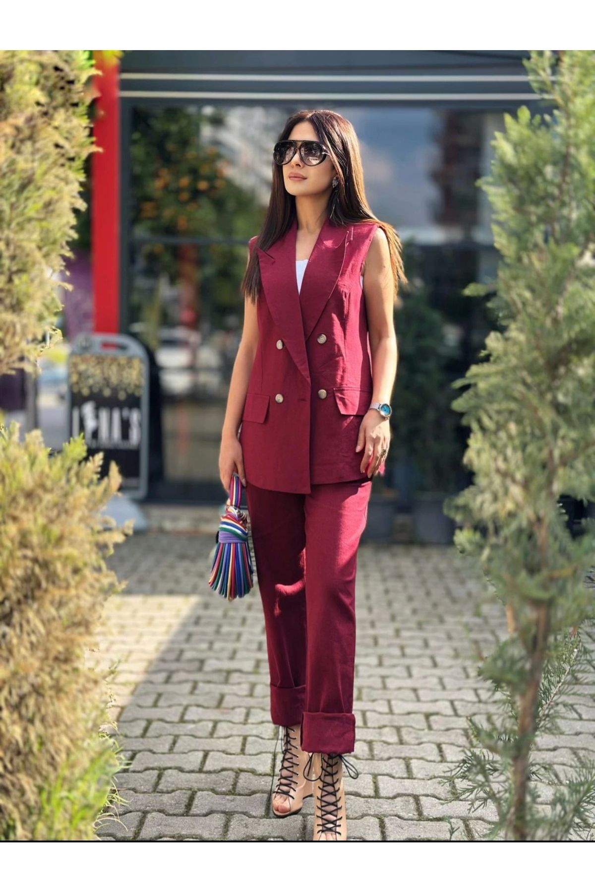Style BORDO YELEKLİ TAKIM